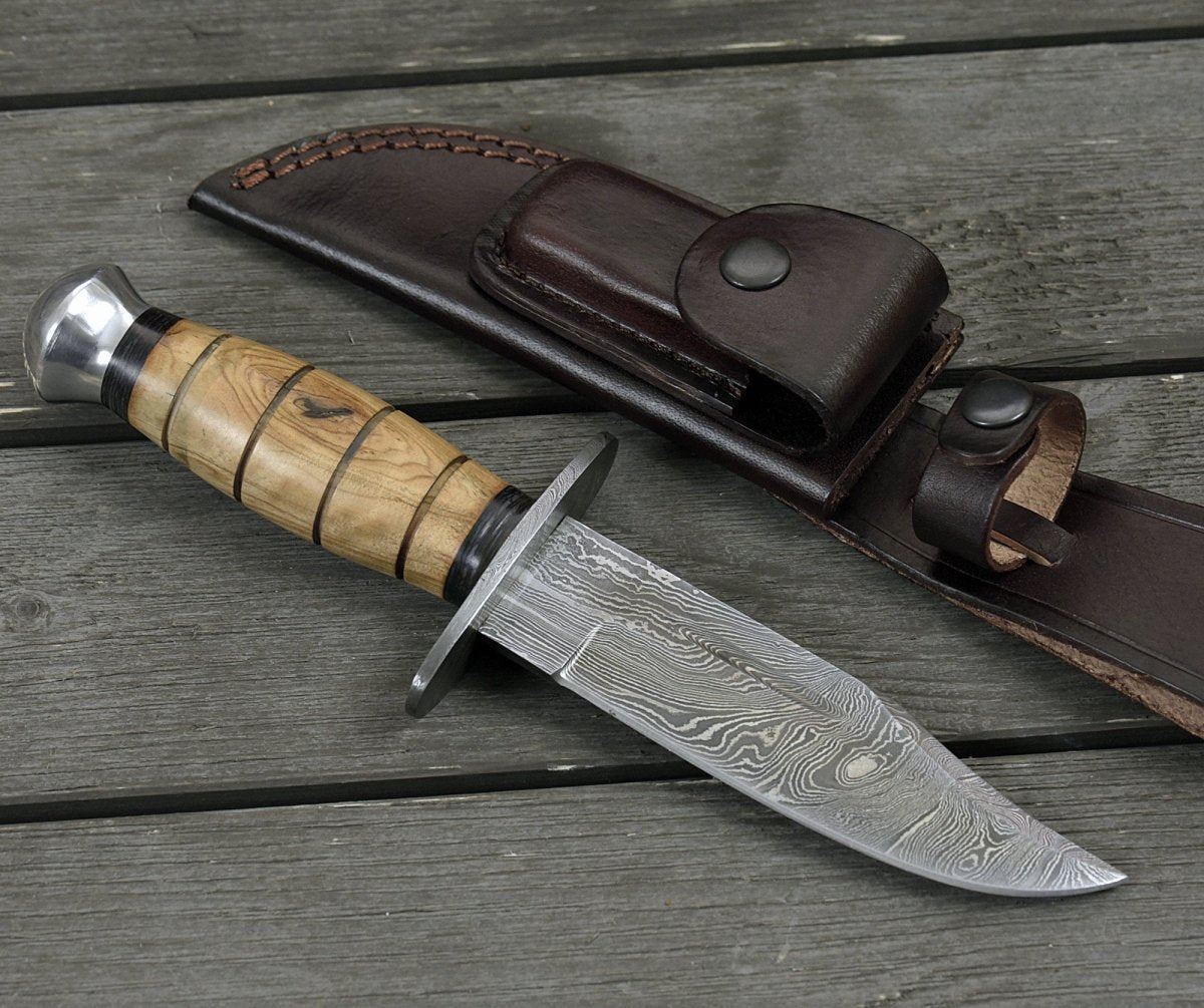 Tactical Stealth Military Knife with Olive Wood Handle - Durable & Sharp for Outdoor Survival, Hunting, and Camping