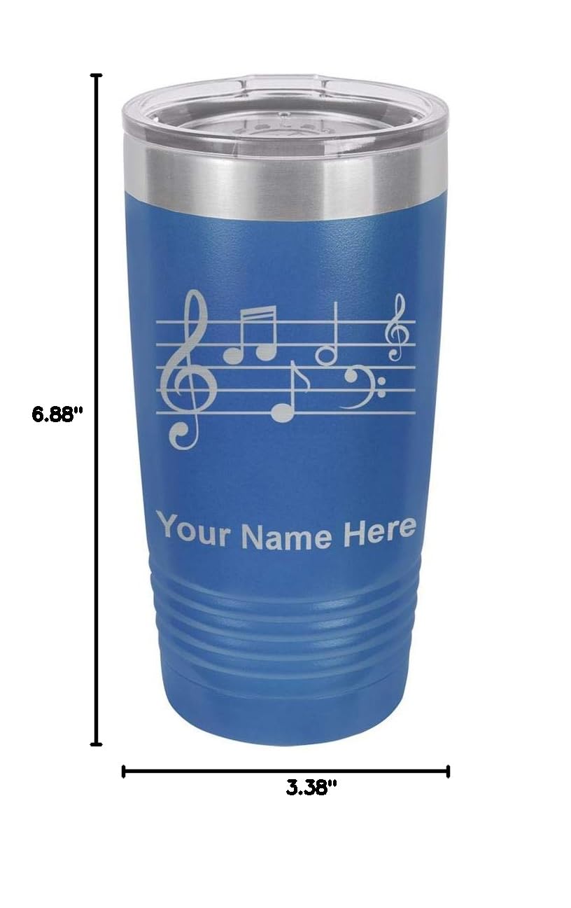 LaserGram 20oz Vacuum Insulated Stainless Steel Tumbler Mug with Music Staff Design - Personalized Engraving Included (Dark Blue) - Perfect for Coffee, Tea & Cold Drinks at Home, Office or Travel