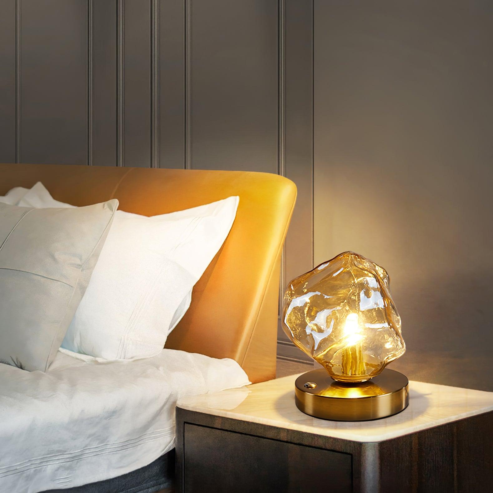 Modern Ice Stone Glass Table Lamp - Elegant Home & Office Lighting for Living Room, Bedroom, or Study Desk | Energy Efficient LED Light Fixture