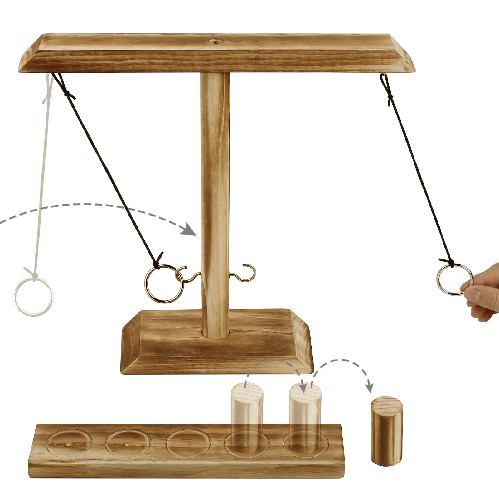 Premium Wooden Hook and Ring Toss Game Set - Fun Interactive Tabletop Game for Adults & Kids with Shot Ladder - Perfect for Family Game Nights, Parties, Camping and Indoor/Outdoor Entertainment
