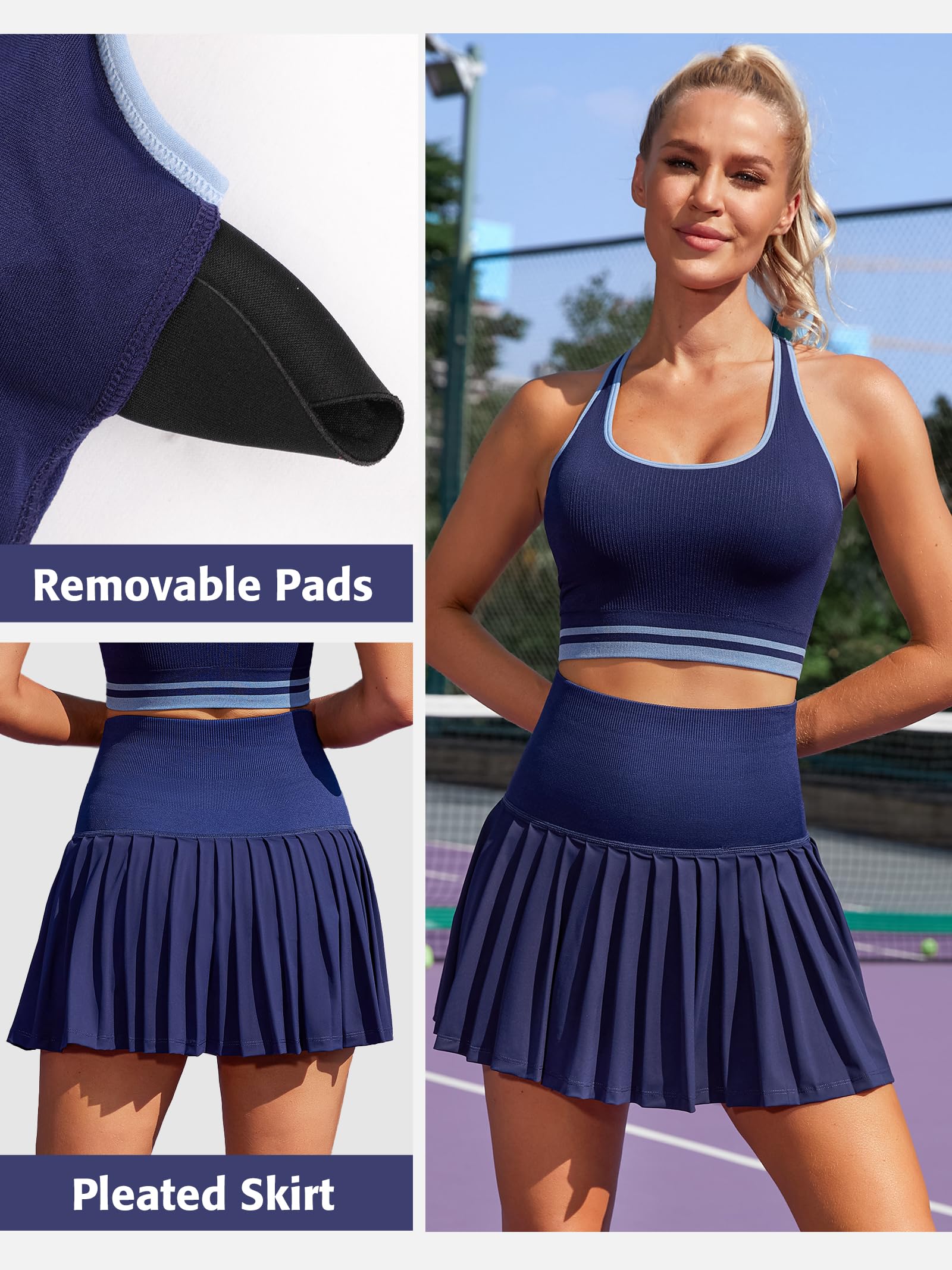 ATTRACO Women's 2-Piece Tennis Dress Set - High Waisted Pleated Skirt & Seamless Colorblock Top | Golf & Tennis Outfit for Women | Perfect for Court Matches, Club Tournaments & Casual Sports Wear