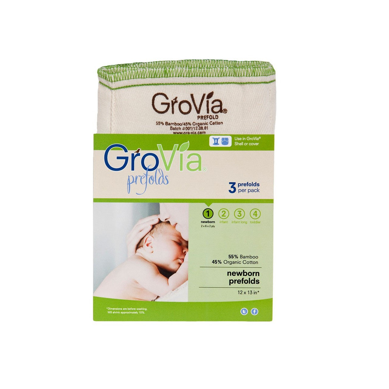 Grovia Prefold Cloth Diapers - Organic Cotton, Reusable & Eco-Friendly Baby Diapers for Newborns & Toddlers - Perfect for Daycare, Travel & Home Use