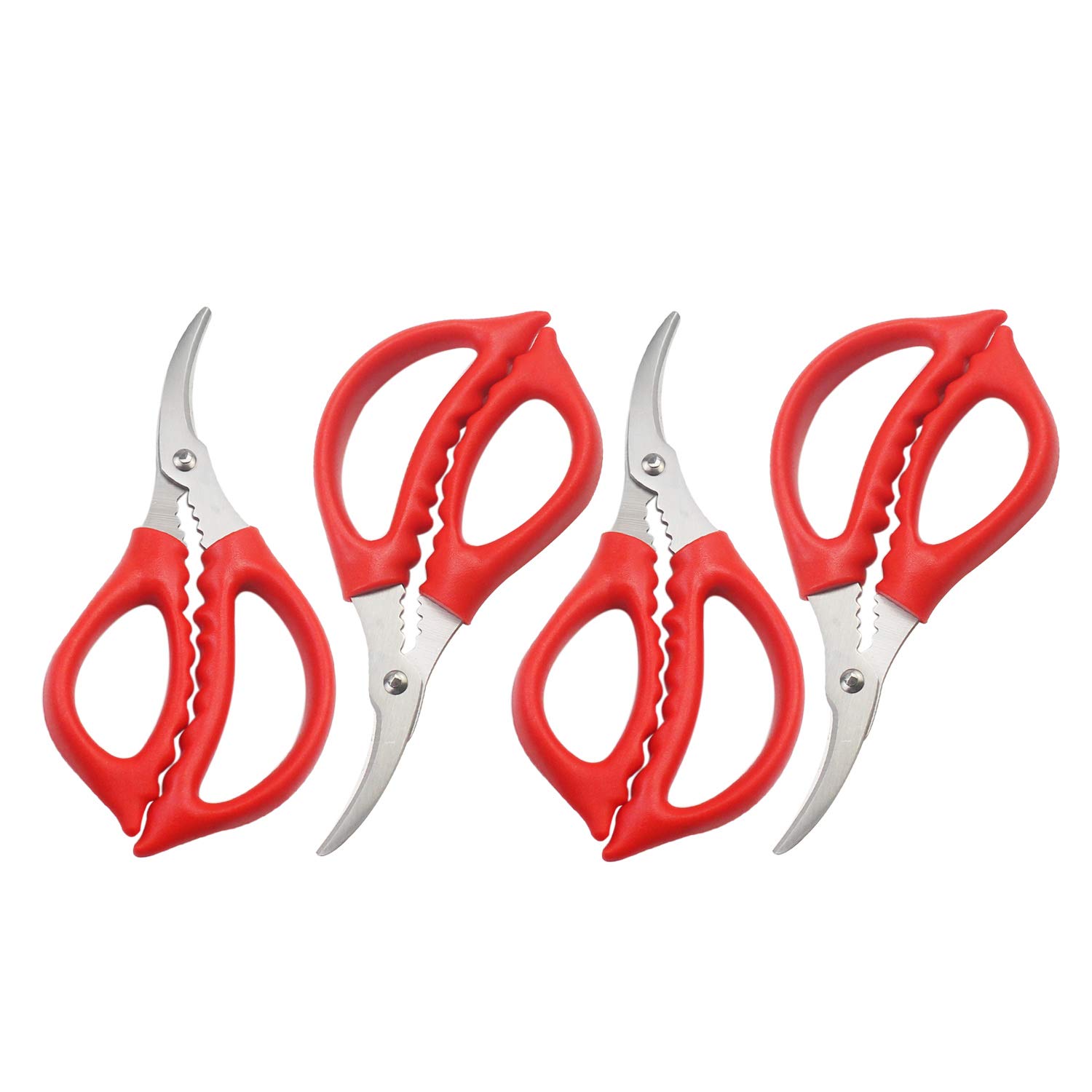 4 Pack Stainless Steel Seafood Scissors - Heavy Duty Kitchen Shears for Crab, Lobster, Fish - Multi-Purpose Cooking & Shelling Tool (Red) - Perfect for Seafood Lovers, Home Chefs & Restaurant Use