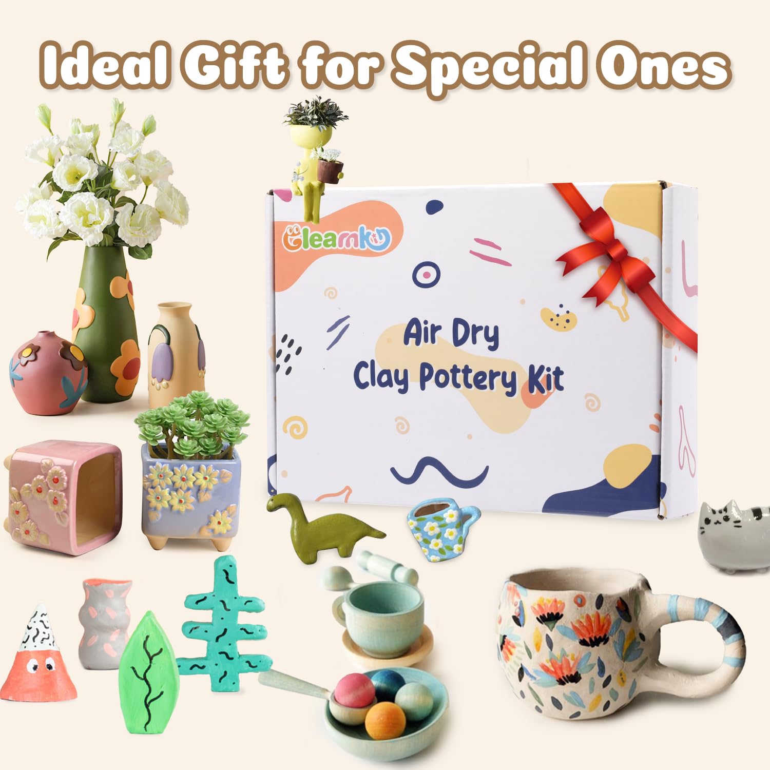 Air Dry Clay Kit for Adults & Beginners - White Modeling Clay with Sculpting Tools, Gloss Varnish & DIY Plate Making Supplies | Perfect for Pottery, Arts & Crafts Projects, Christmas Gifts & Home Decor