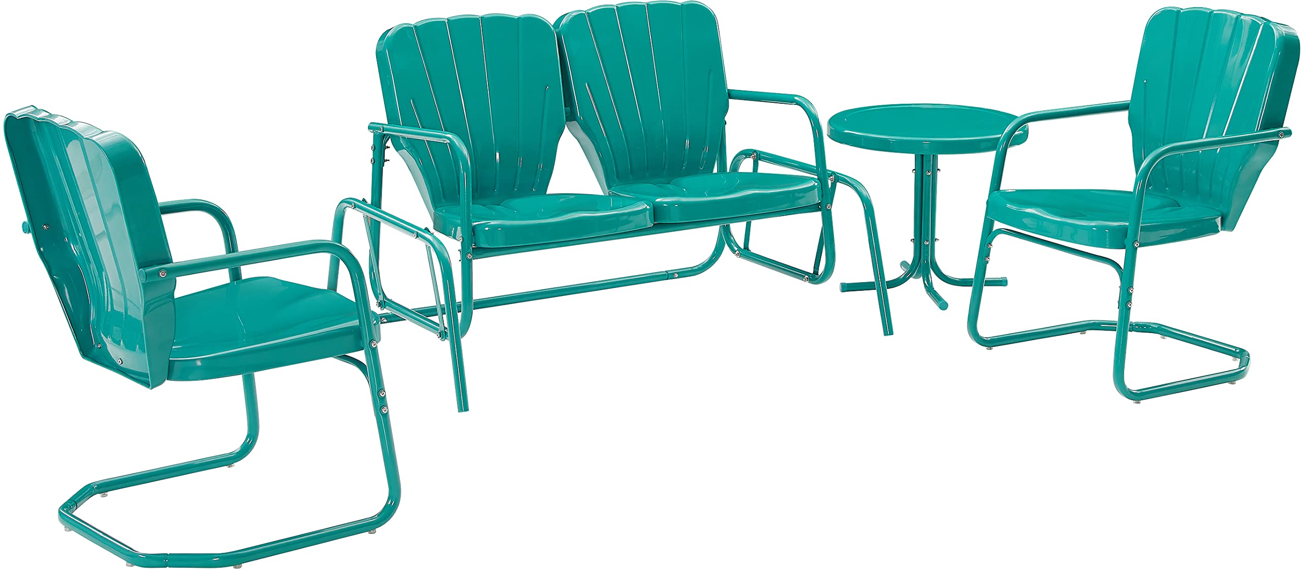 **Crosley Furniture Ridgeland 4-Piece Retro Metal Outdoor Loveseat Glider Patio Set - Turquoise Gloss Finish for Porch, Deck & Garden Relaxation**