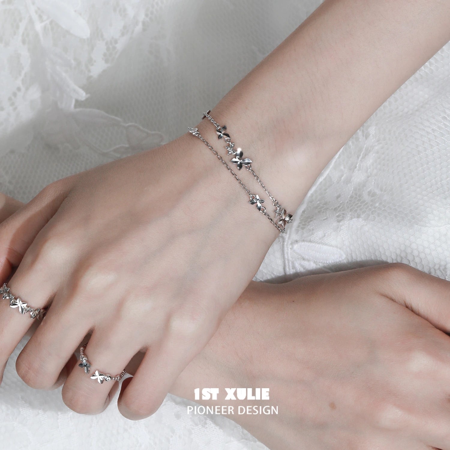 Whiterfly S925 Sterling Silver Butterfly Double Layer Chain Bracelet for Women - Elegant Jewelry Gift for Birthday, Anniversary & Everyday Wear