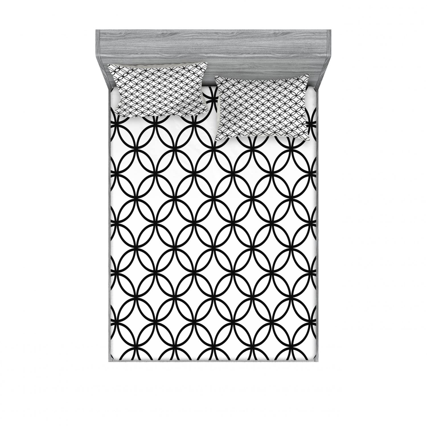 Ambesonne Modern 2-Pack Full Size Fitted Sheet Set with 4 Pillow Shams - Minimalist Black & White Geometric Pattern Bedding - Soft Wrinkle-Resistant Sheets for Guest Rooms, Dorms & Minimalist Home Decor