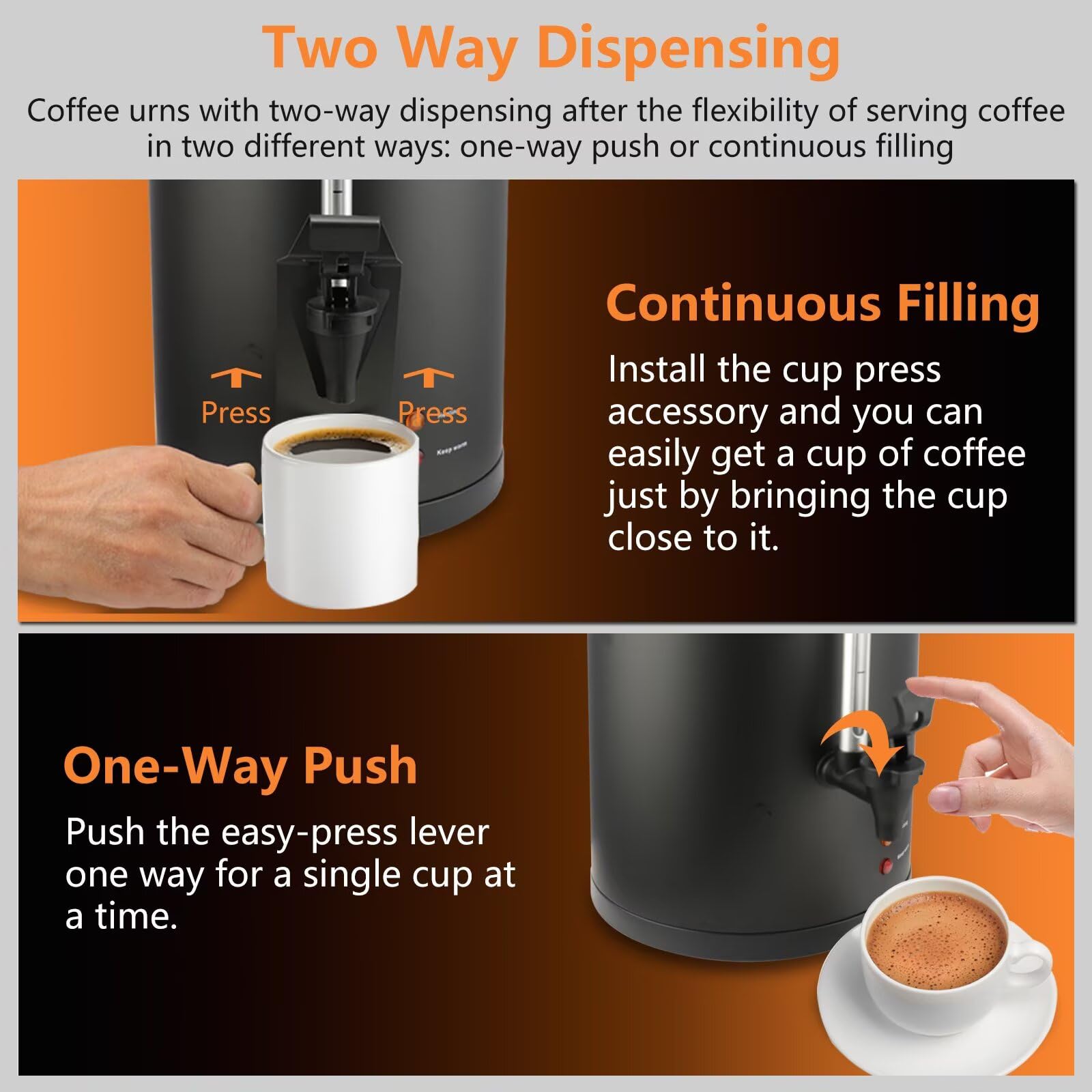 110-Cup 20L Commercial Coffee Urn - 1500W Stainless Steel Large Coffee Maker with Double Dripless Faucet, Fast Brewing for Catering, Events & Offices - Festa Essential Black Hot Water Dispenser