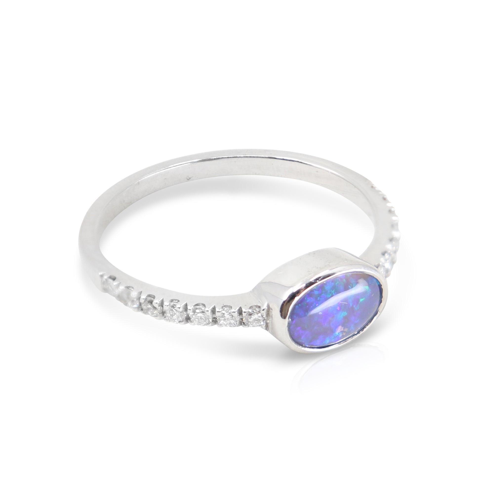 Exquisite White Gold Coober Pedy Black Opal & Diamond Ring for Women | Elegant Jewelry Gift for Anniversary, Engagement & Special Occasions