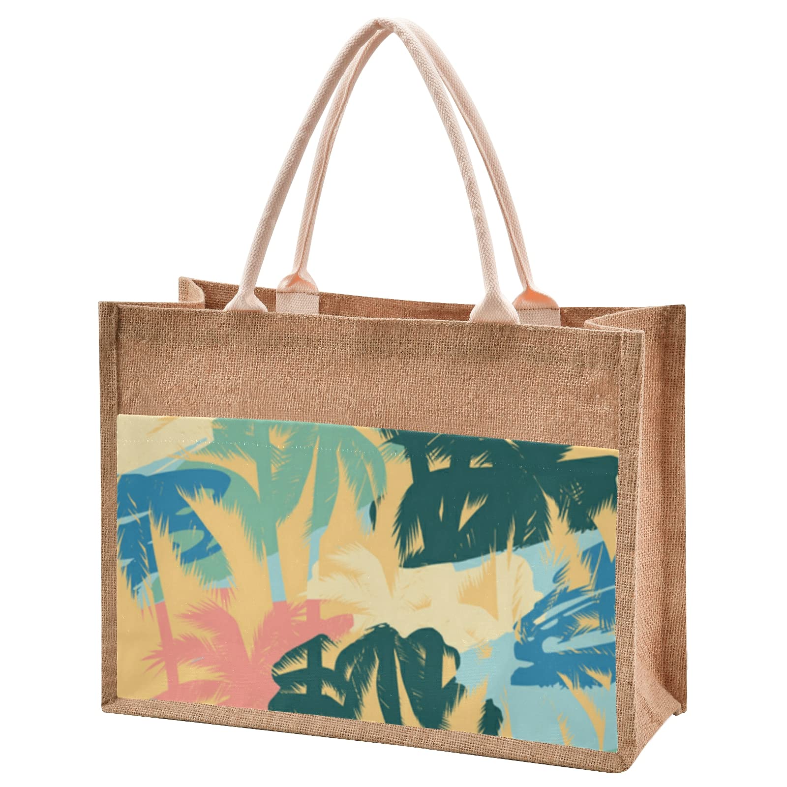 Exotic Tropical Plants Burlap Tote Bags - Reusable Eco-Friendly Jute Shopping Bags with Zipper & Handles - Perfect for Dating, Work, Grocery Shopping & Beach Trips