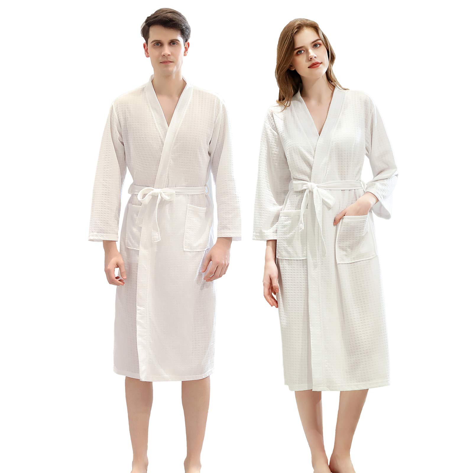 Men's Kimono Waffle Shawl Collar Bathrobe - Women's Soft Dressing Gown & Unisex Sleepwear - Cozy Spa Robe for Relaxation at Home, Hotel, or After Shower