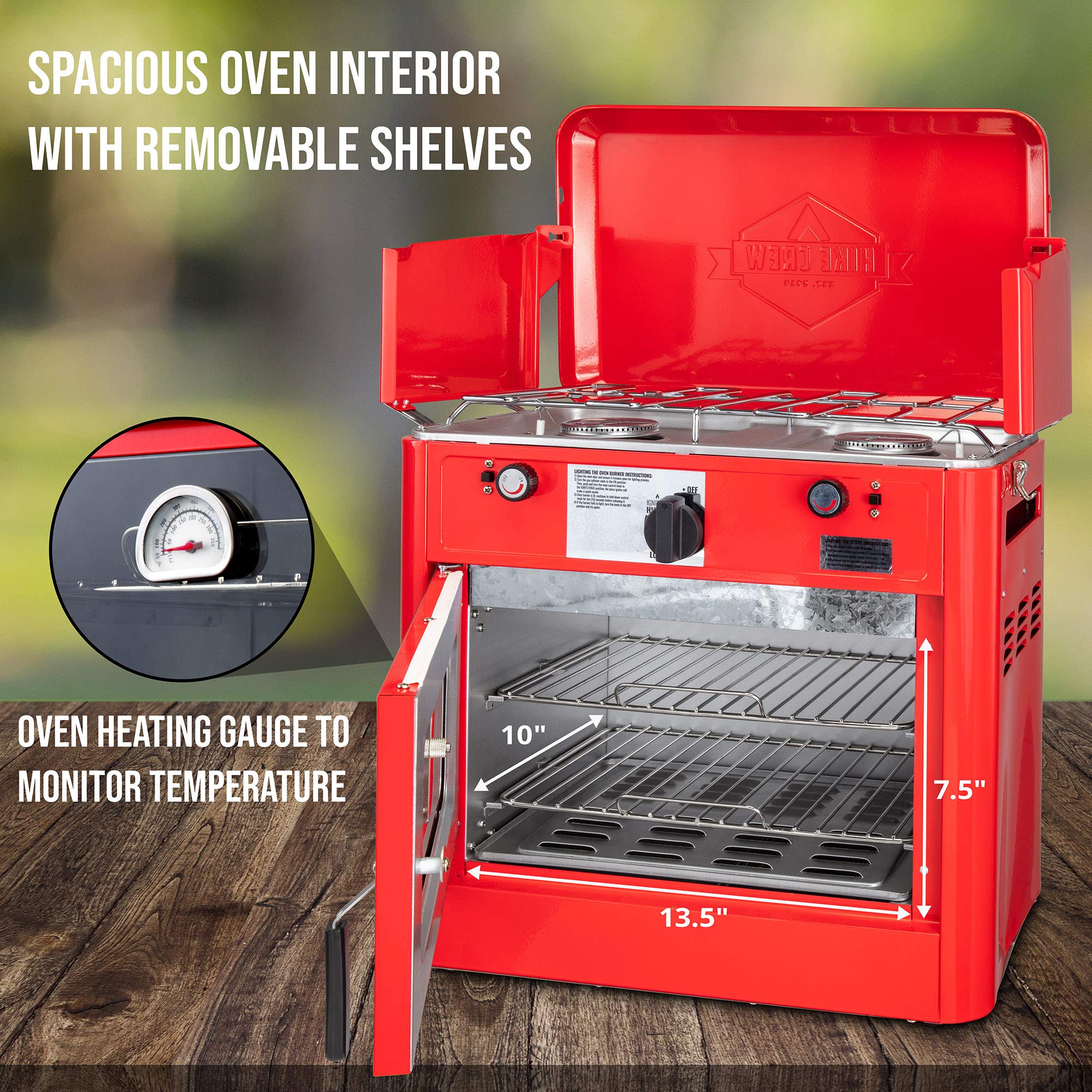 Hike Crew Portable 2-Burner Propane Camping Stove with Oven - CSA Approved Outdoor Cooking Equipment w/ Auto Ignition & Safety Shutoff | Includes Carry Bag, Hose & Regulator | Perfect for Backpacking, RV Trips & Family Camping Adventures
