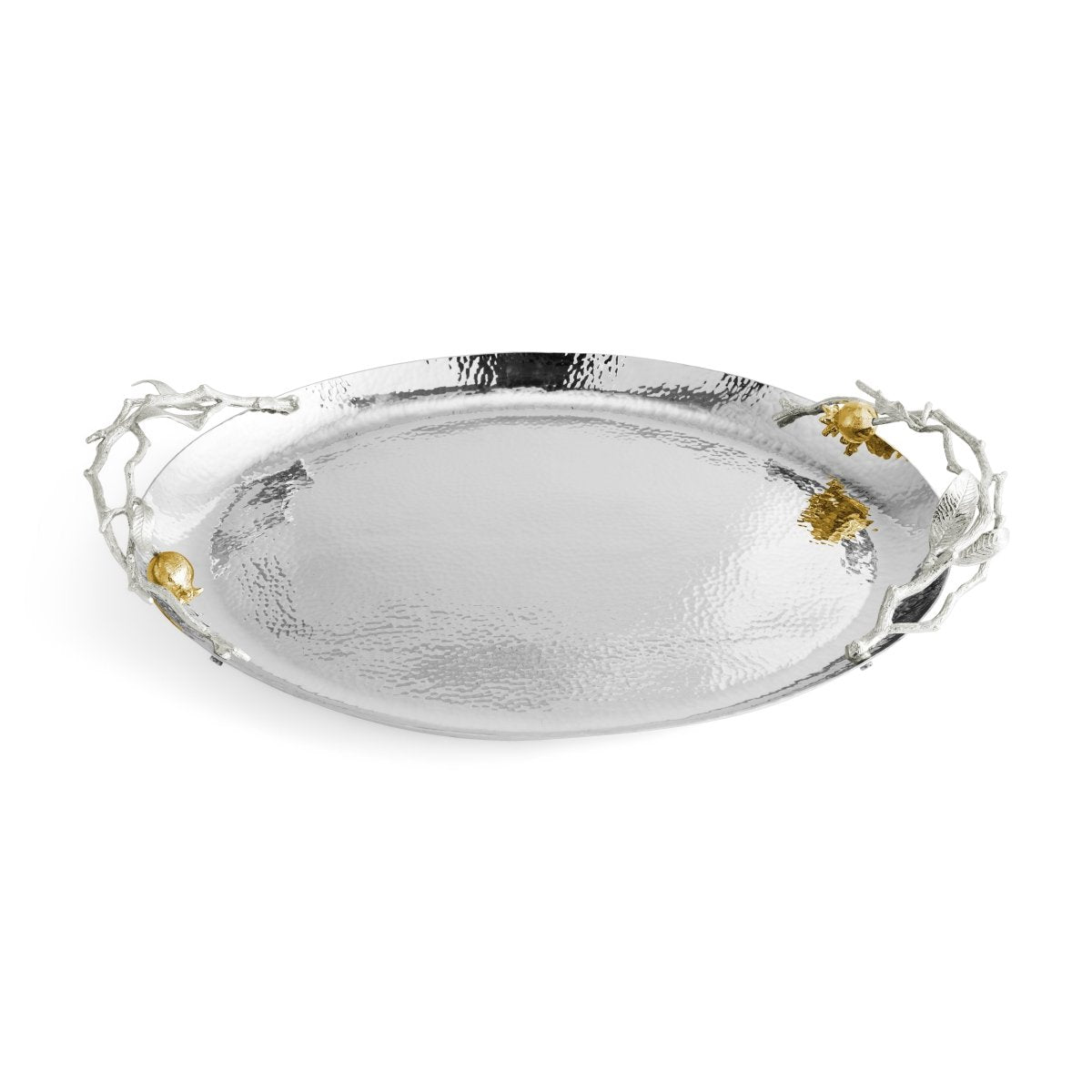 Elegant Pomegranate Silver & Gold Oval Tray - Perfect for Home Decor, Gift Giving & Holiday Table Setting