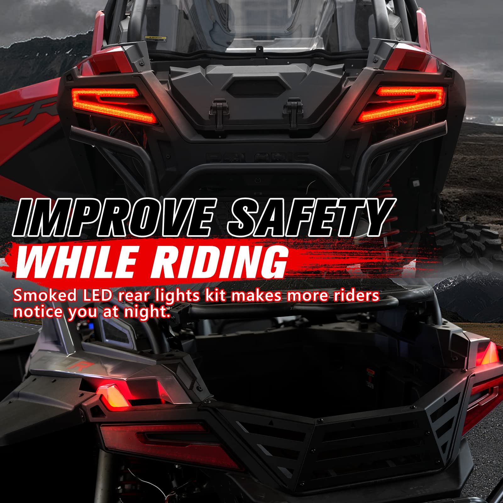 Polaris RZR PRO XP/XP4 & PRO R LED Tail Lights & Rear Side Marker Lights Kit - Smoked Brake Stop Signal Position Lamps (2020-2024 Models) - Perfect for Off-Roading, Night Driving & Enhanced Vehicle Visibility - Set of 2
