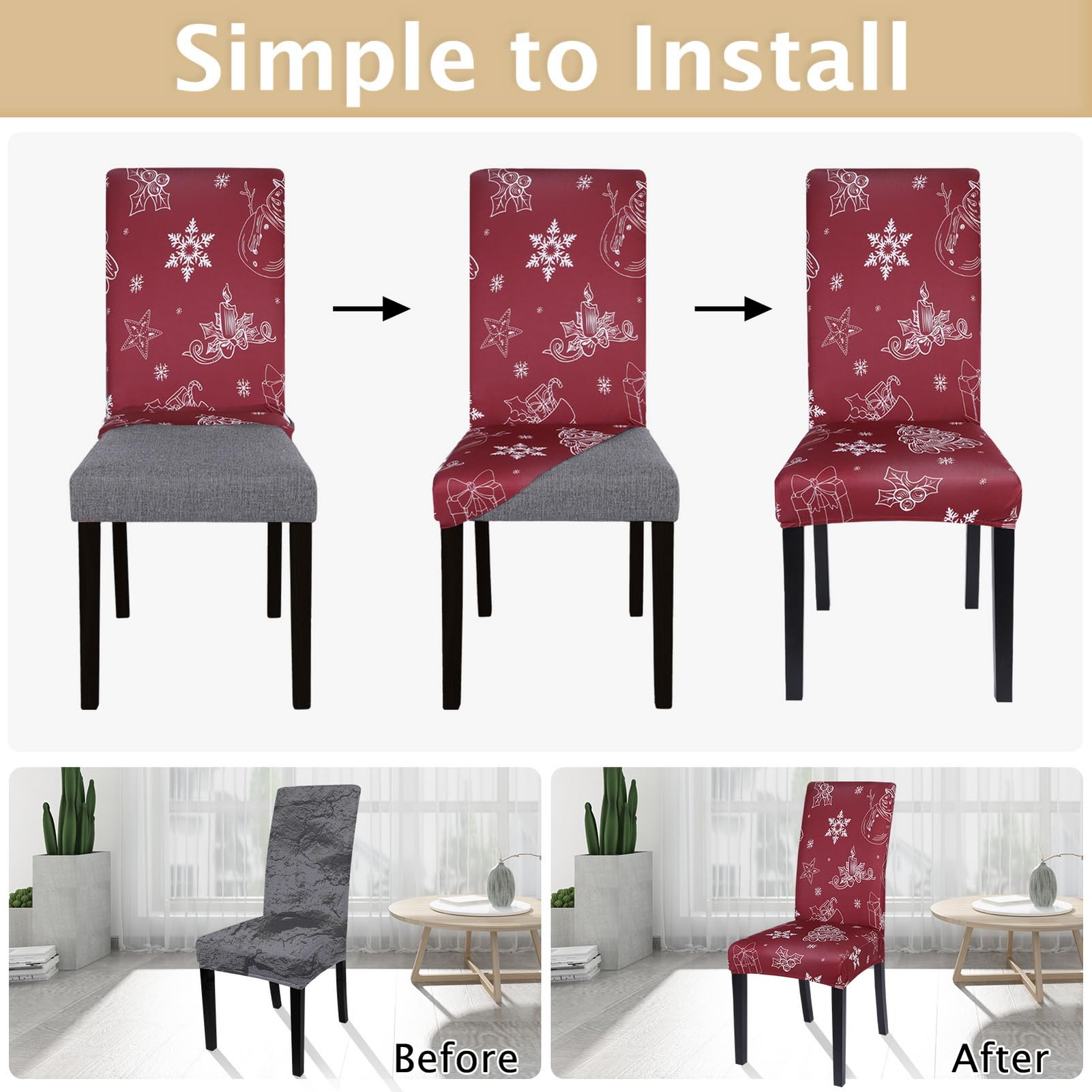 Stretch Christmas Chair Covers Set of 4 - Washable Holiday Parsons Chair Slipcovers for Dining Room Decor, Kitchen & Ceremony (Red Snowflake) - Perfect for Christmas Parties, Family Gatherings & Seasonal Home Decoration
