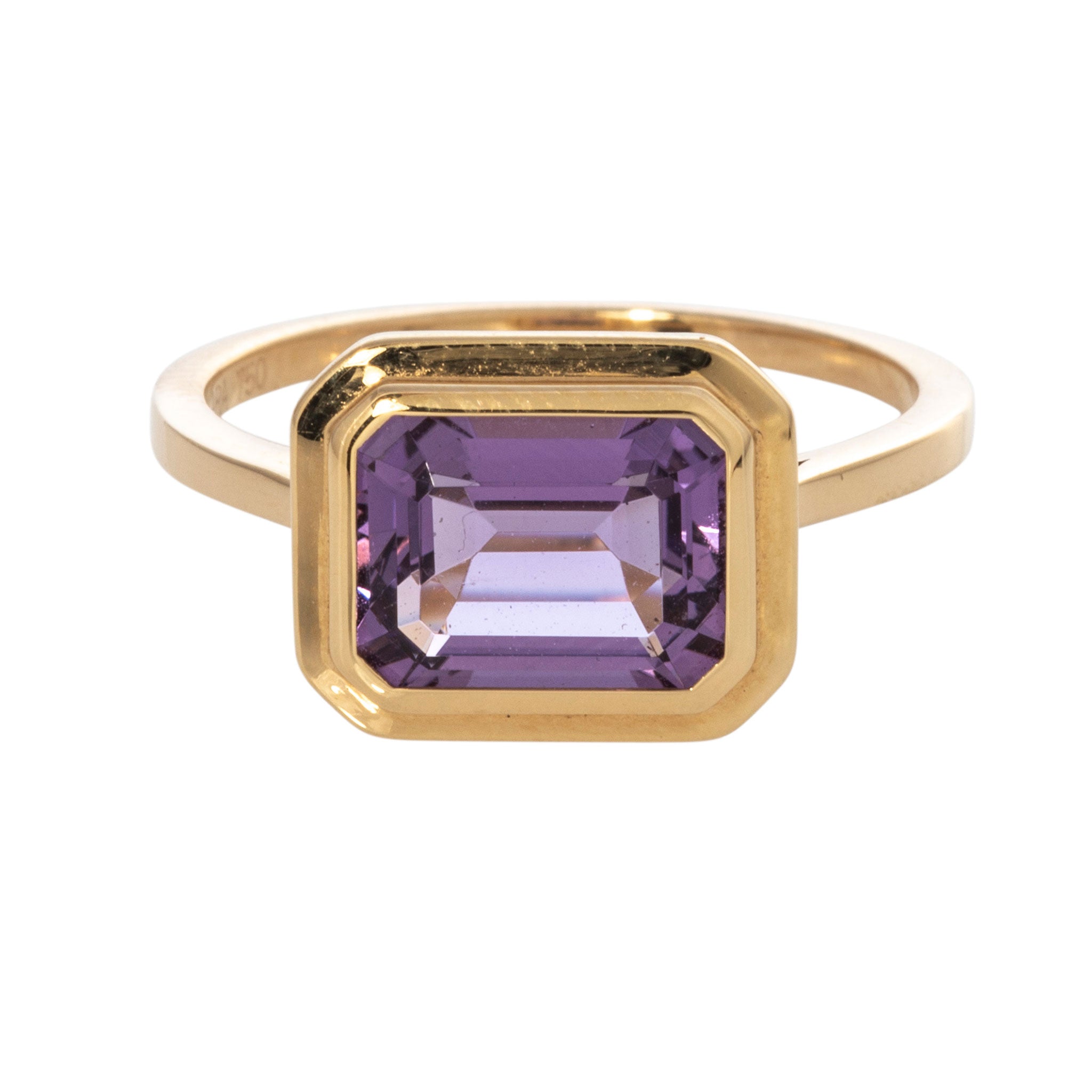 Goshwara Emerald Cut Amethyst Bezel Set 18K Gold Ring for Women | Elegant Wedding, Engagement & Anniversary Jewelry Gift