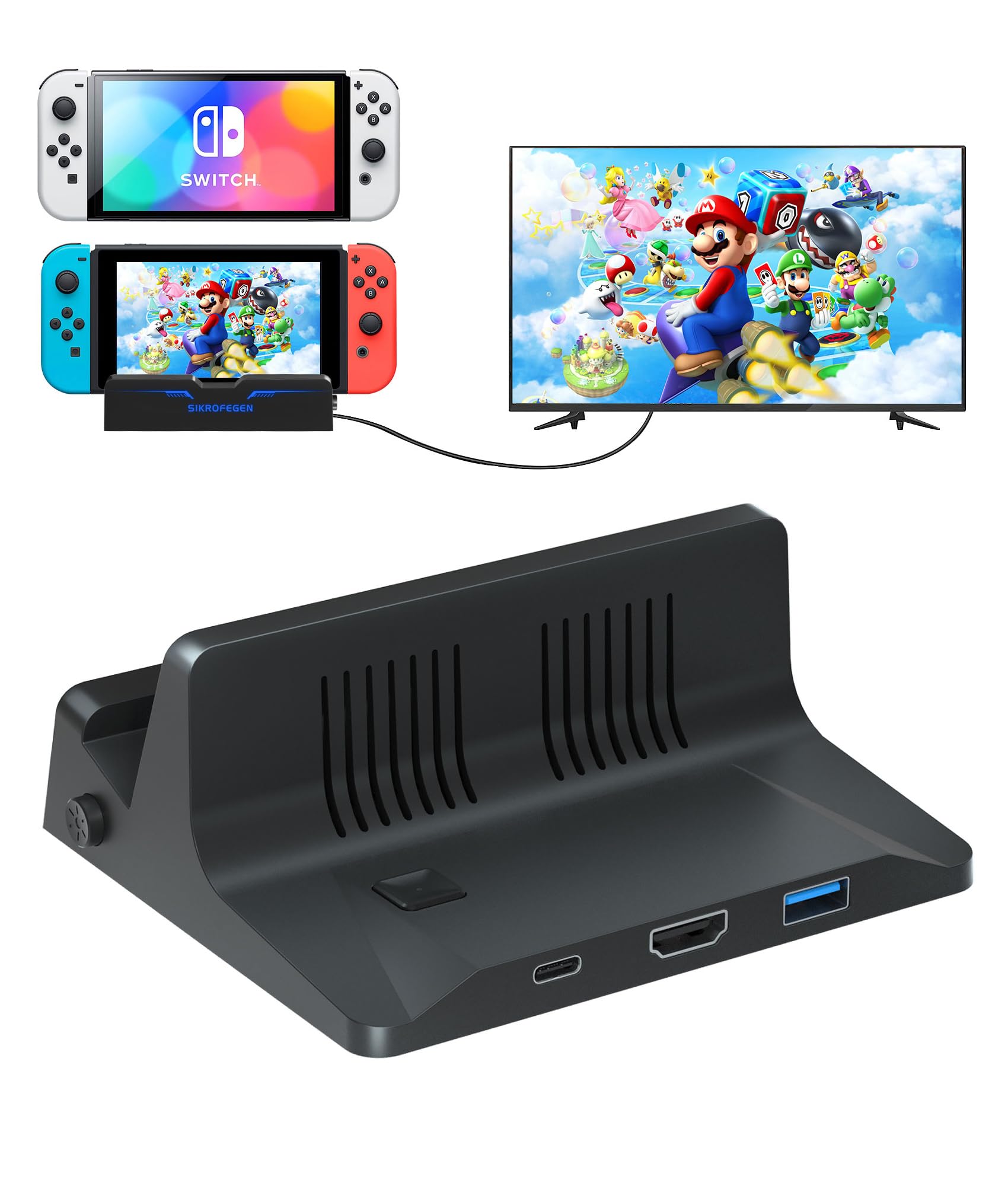 Nintendo Switch Dock Replacement - 4K60Hz HDMI 2.0 TV Docking Station with USB 3.0 Ports | Compatible with Official Switch Base | Perfect for Home Gaming & Travel Entertainment