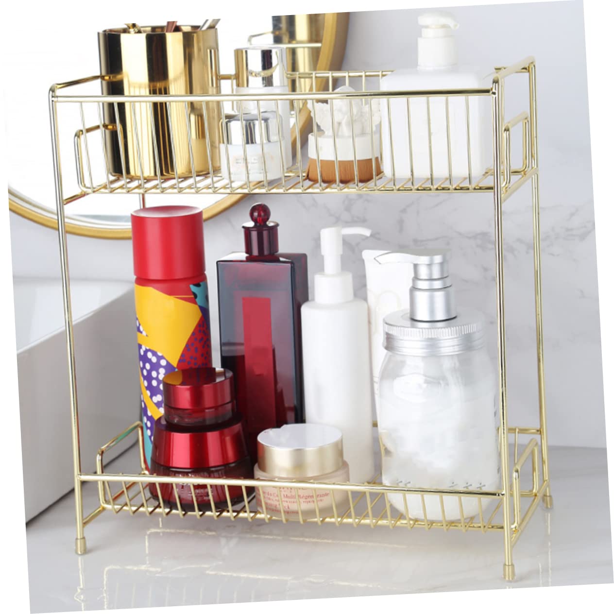 Zerodeko 1-Tier Makeup Organizer Storage Box - Gold Kitchen Shelf, Space Saving Multifunctional Rack for Cosmetics, Spices & Small Items - Perfect for Vanity, Bathroom & Pantry Organization