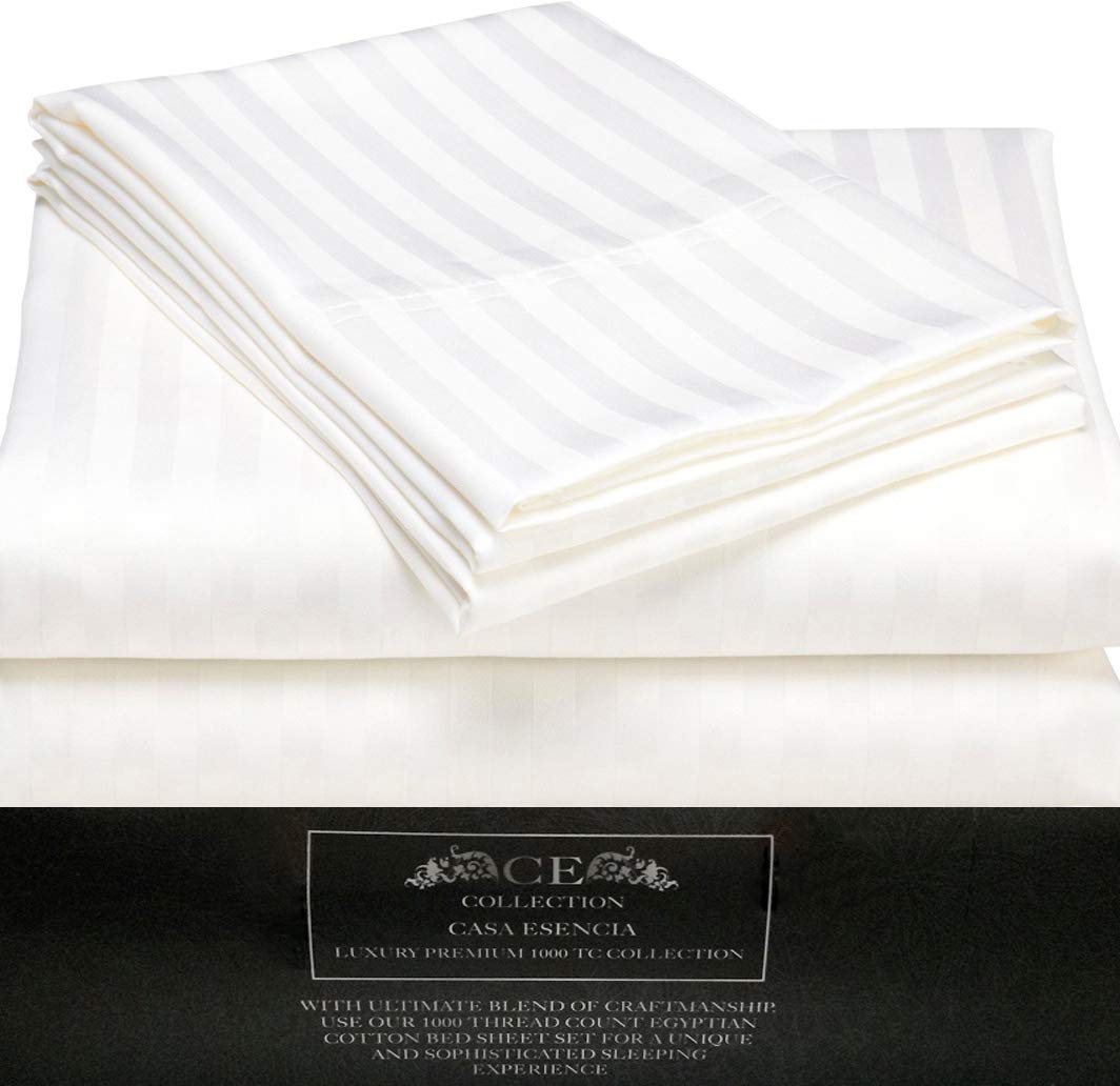 Premium 100% Egyptian Cotton Queen Size Sheets – 1000 Thread Count 4-Piece Luxury Bedding Set with Deep Pockets (Fits Up to 17