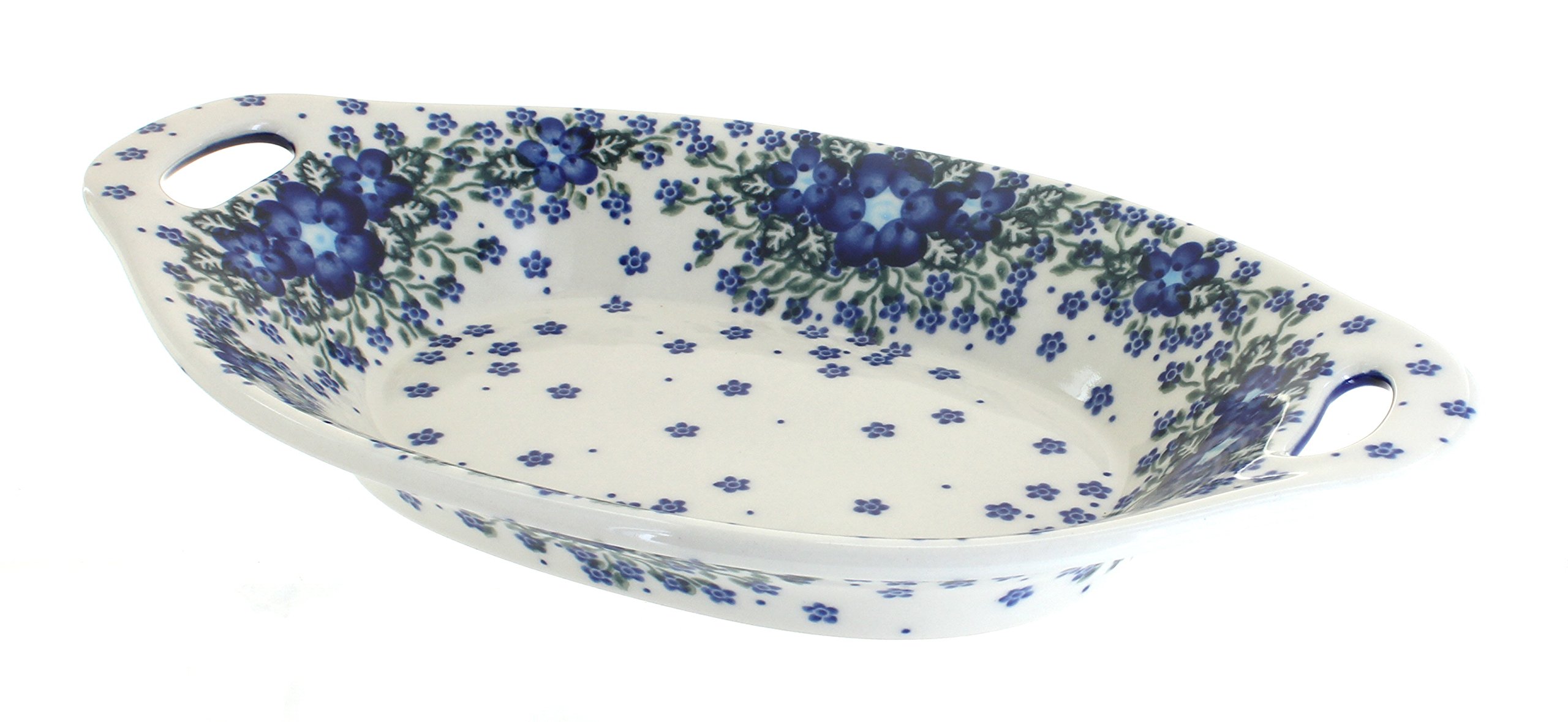 Handmade Blue Rose Polish Pottery Melanie Bread Tray with Handles - Perfect for Serving Bread, Pastries & Charcuterie at Parties & Family Gatherings