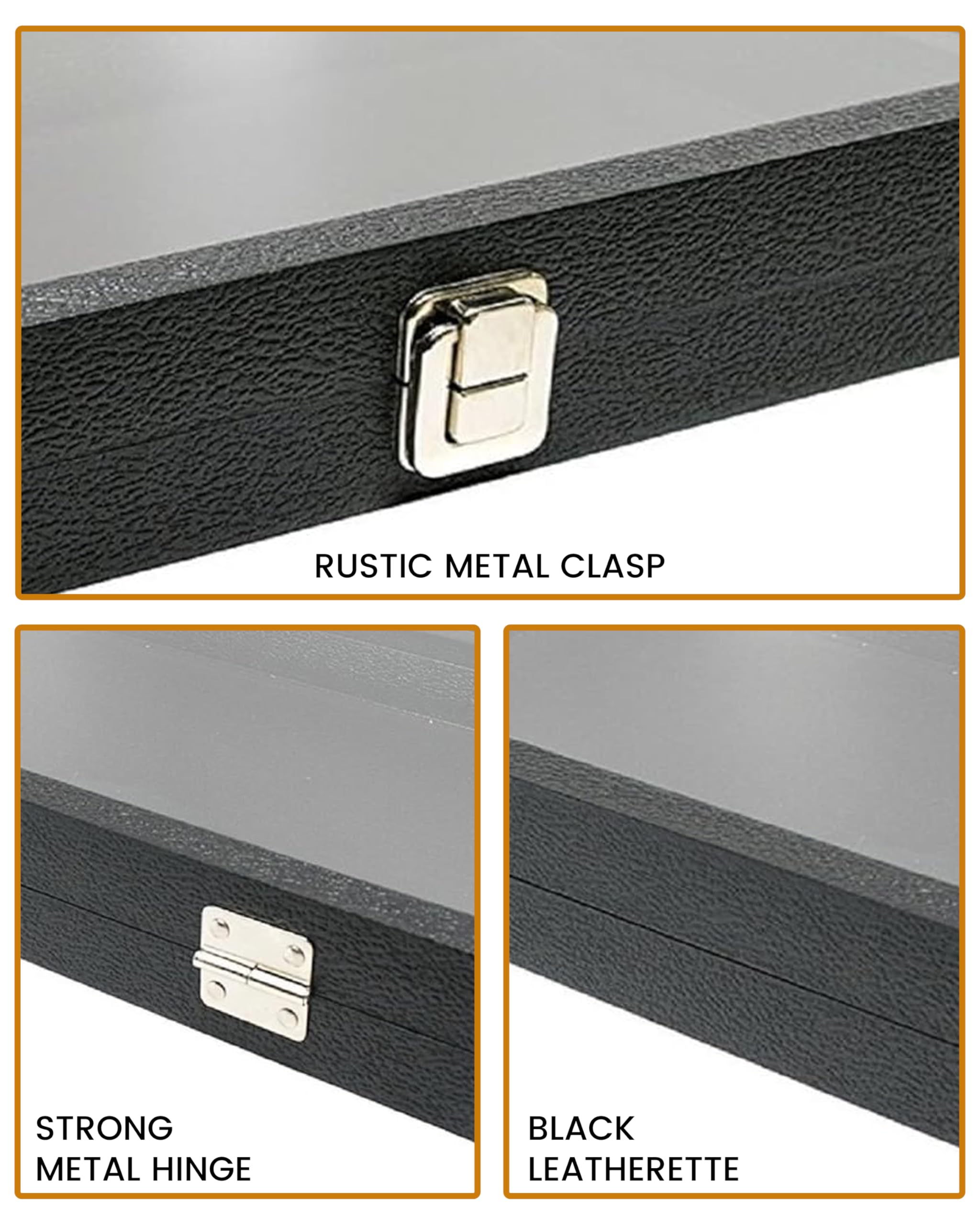 Premium Black Leatherette Jewelry Display Case with Glass Lid - 8.1x4.75x2 Inch Medium Jewelry Box for Collectibles, Rocks & Gems | Secure Metal Clasp | Perfect for Home Display, Retail Stores & Gift Packaging