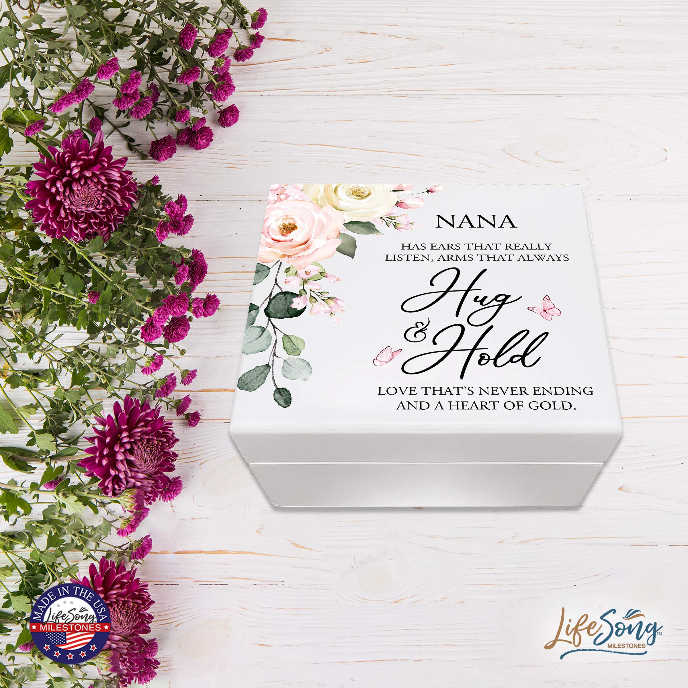 LifeSong Milestones Keepsake Jewelry Box - Heartfelt Gift for Grandma, Mother's Day, Mother-in-Law & Stepmom - Engraved 'Hug & Hold' Design - Perfect for Birthday, Anniversary & Special Occasion Gifts