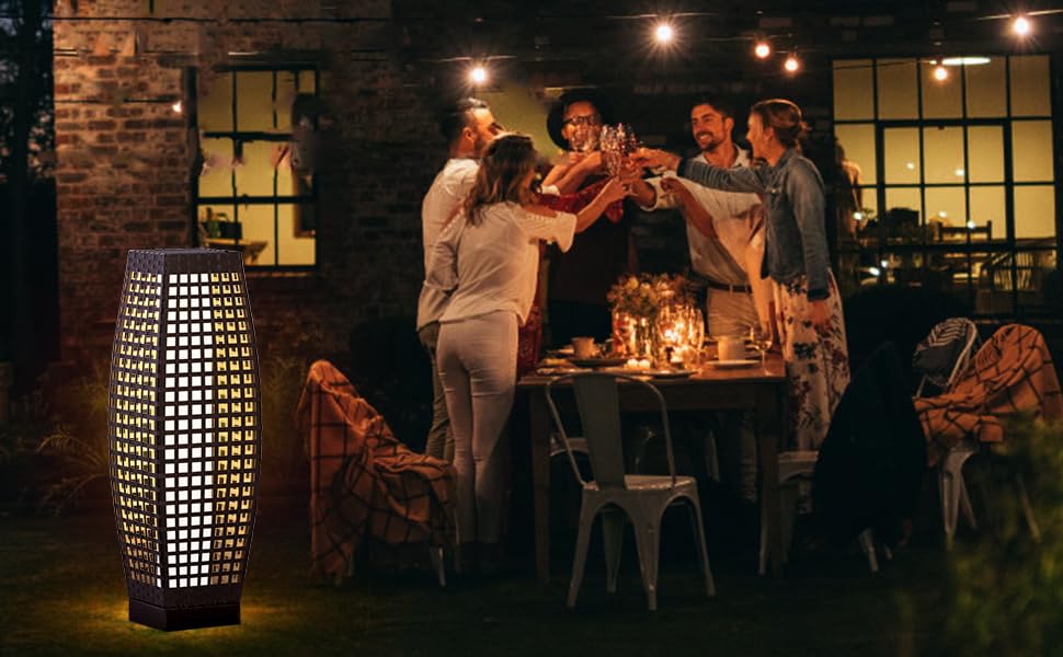Solar Powered Outdoor Floor Lamp - Waterproof Weather Resistant Square Pattern Solar Lantern for Backyard, Porch, Garden, Deck | Perfect for Christmas Decorations, Patio Lighting & Nighttime Ambiance