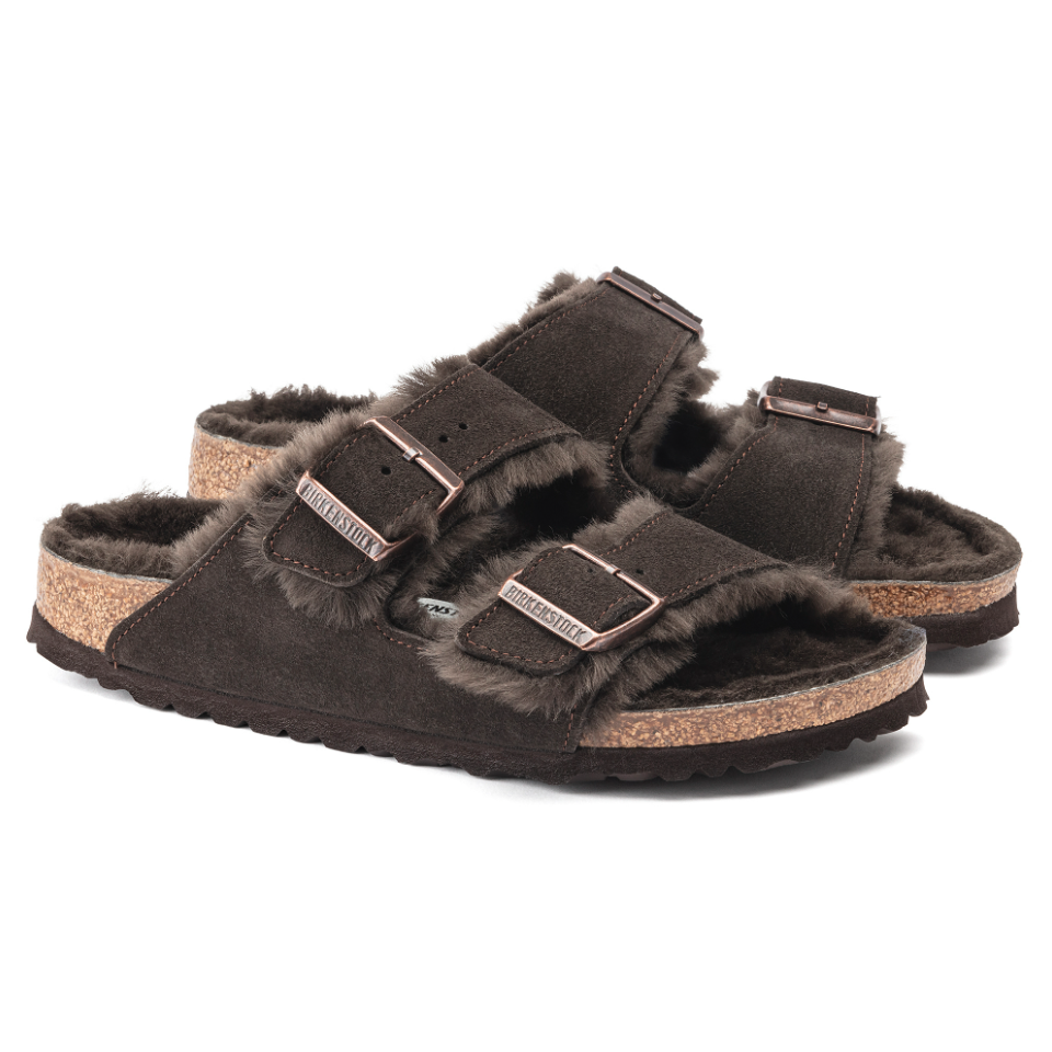 Birkenstock Arizona Shearling Suede Leather Slippers for Women & Men - Comfortable Mocha Brown House Shoes for Indoor & Outdoor Wear