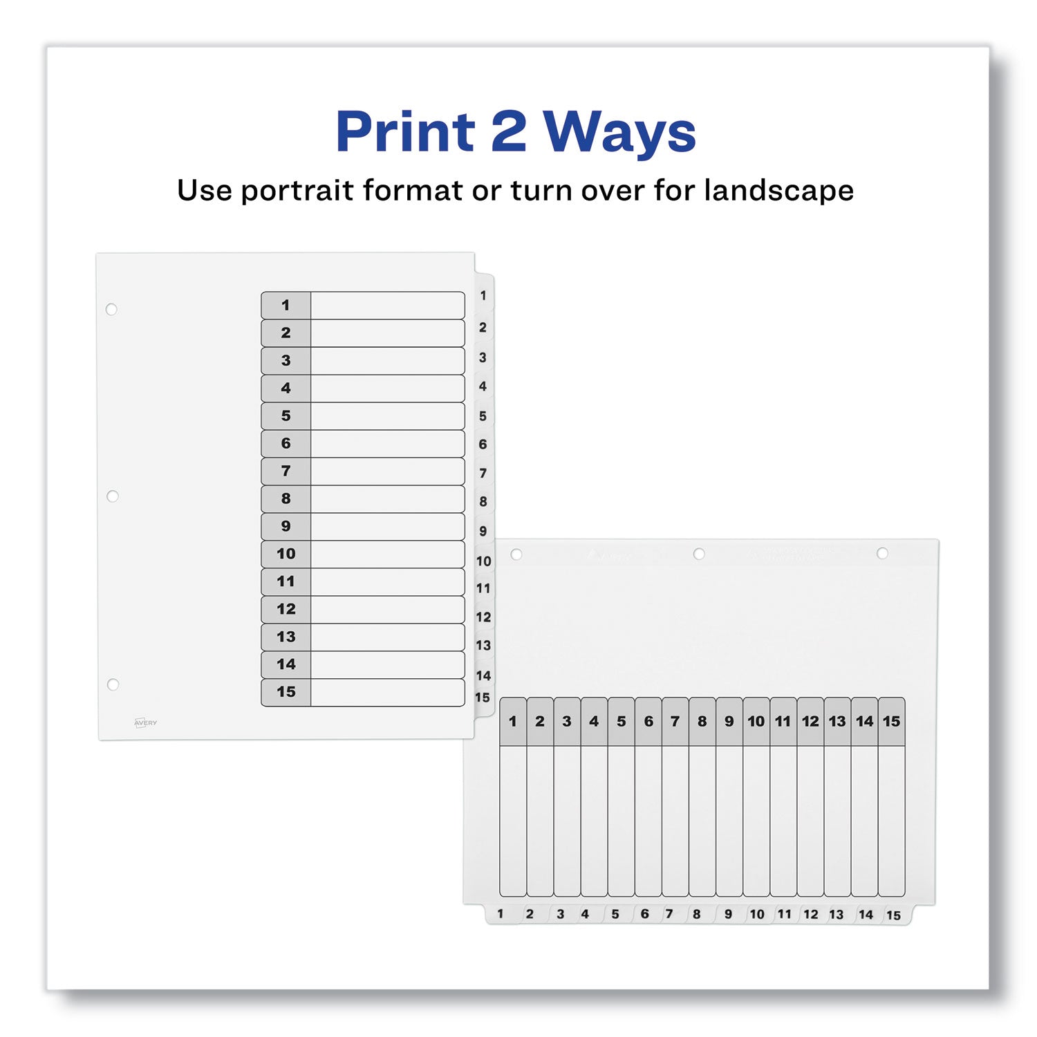 Avery® Customizable Table of Contents Index Dividers - 15 Tab Black & White Set (1-15, 11