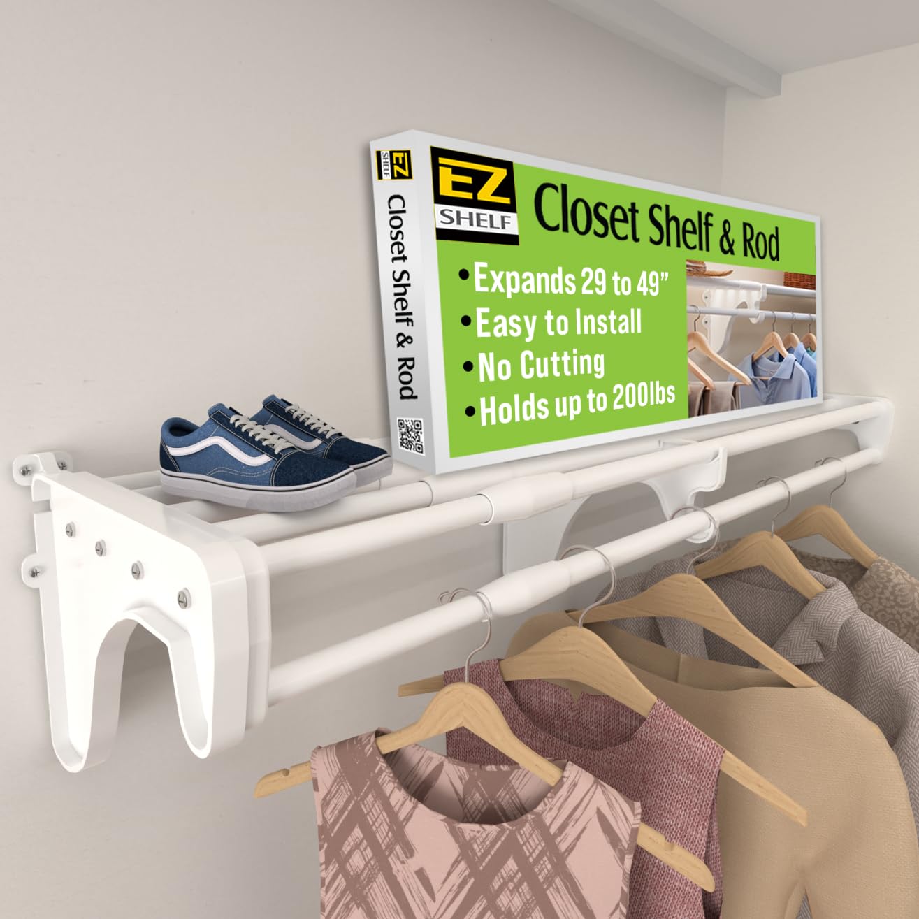 EZ SHELF - Expandable Closet Shelf with Hanging Rod (29
