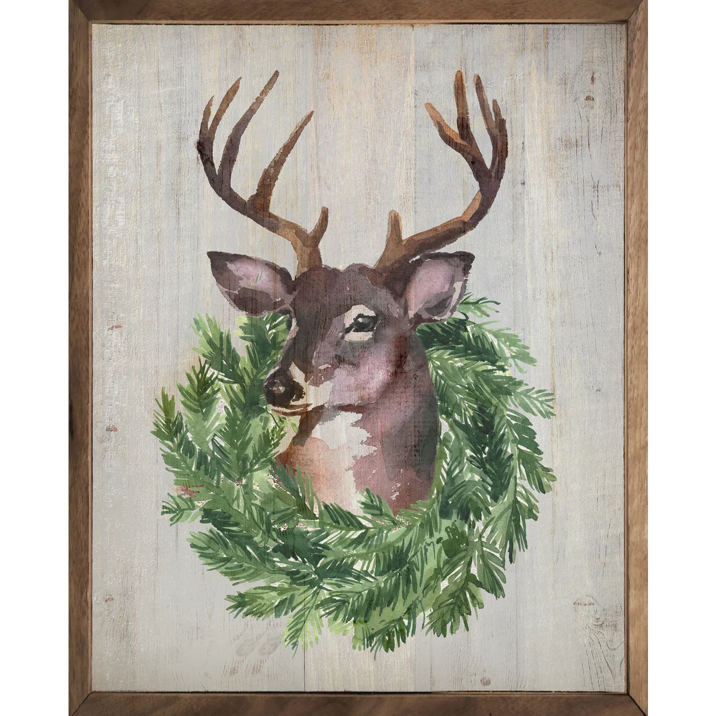 Buck Wreath Wood Framed Print - Rustic Deer Antler Wall Art Decor for Cabin, Lodge & Farmhouse - Perfect for Living Room, Bedroom & Office