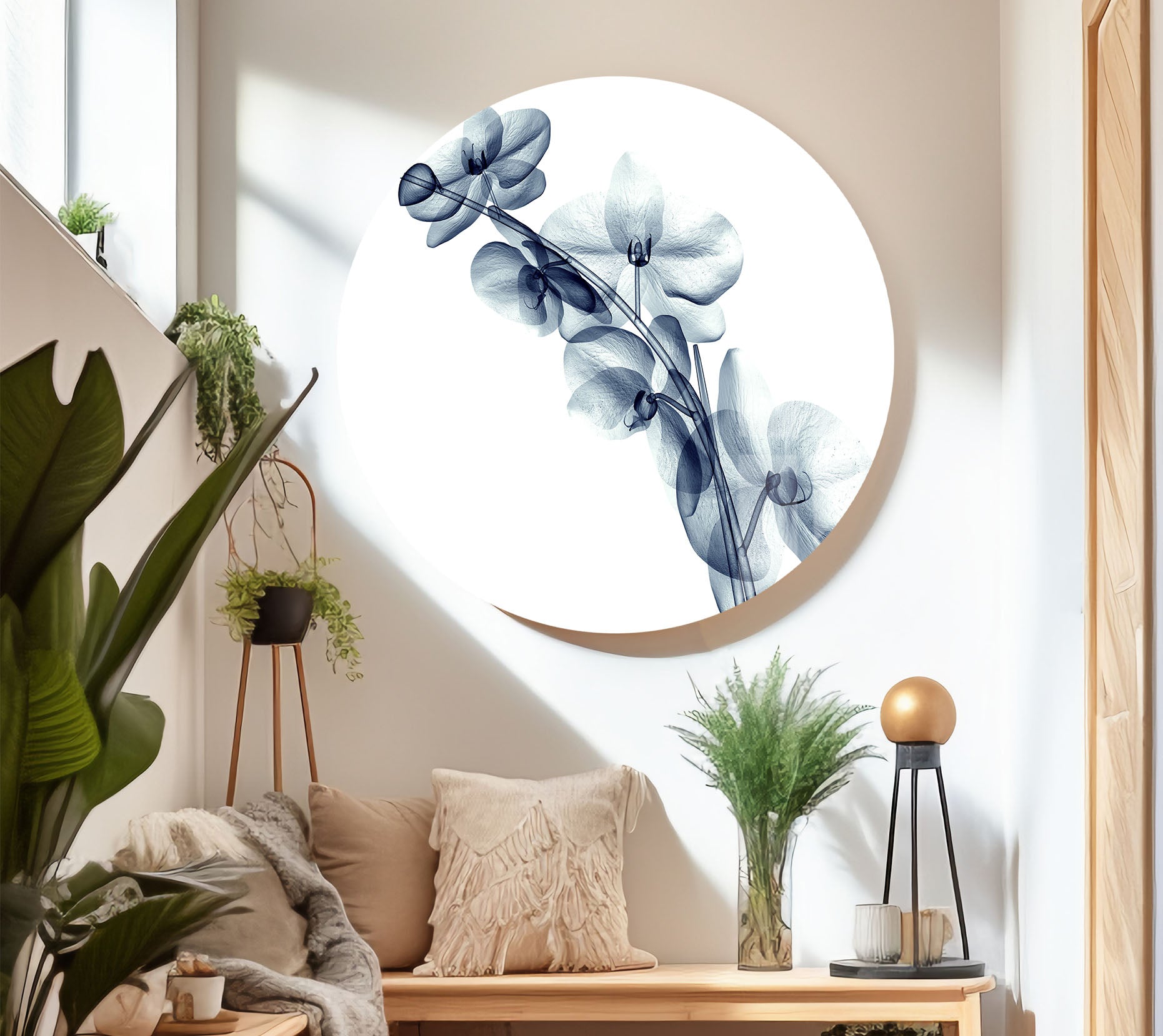 Blue Orchid Wall Art - Elegant Transparent Floral Glass Decor for Living Room, Bedroom & Office | Modern Home Decoration Gift Idea