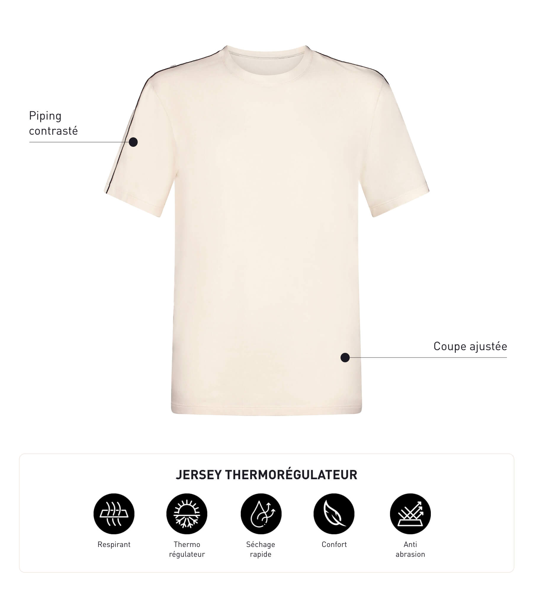 Men's Thermoregulating Sport T-Shirt - Breathable Jersey Fabric in Ecru - Ideal for Running, Gym & Outdoor Activities