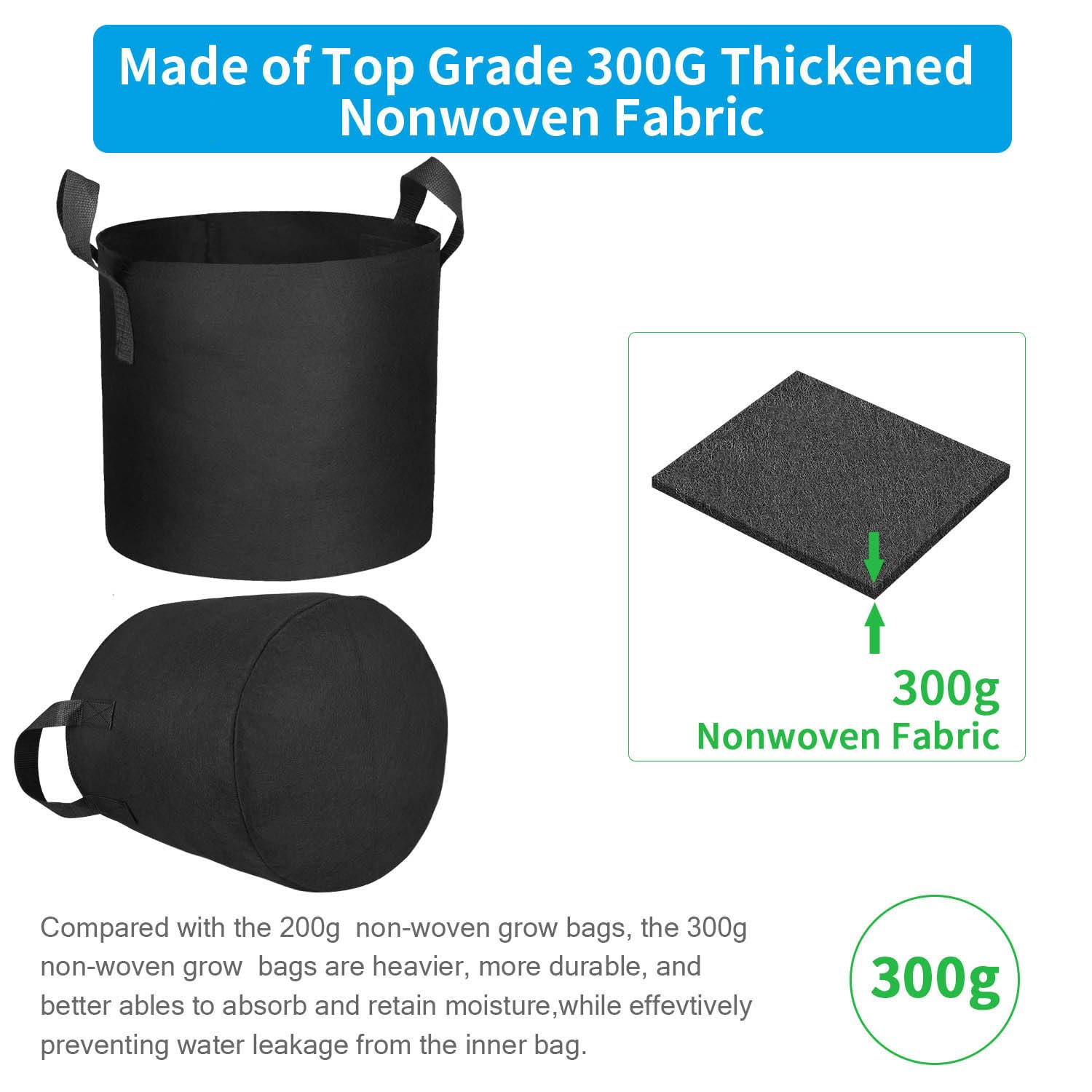 12 Pack 3 Gallon Heavy Duty Grow Bags - 300G Thickened Nonwoven Fabric Plant Pots with Handles for Vegetables, Flowers & Herbs - Indoor/Outdoor Gardening & Container Planting