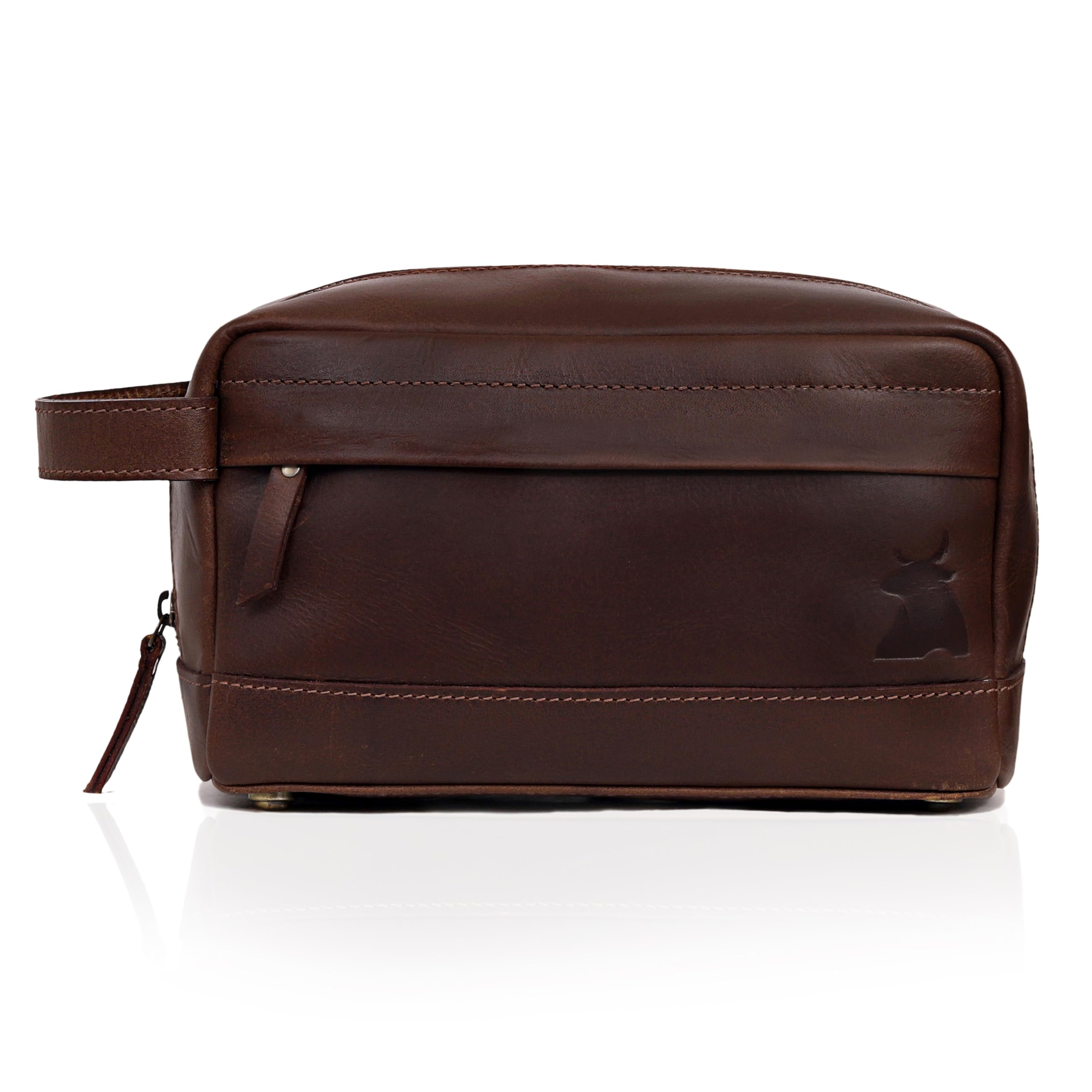 Premium Buffalo Leather Toiletry Bag for Men & Women - Travel Shaving Pouch, Makeup Bag, Zipper Dopp Kit - Unisex Wash Bag & Grooming Gift - Perfect for Travel, Camping, Gym & Daily Use