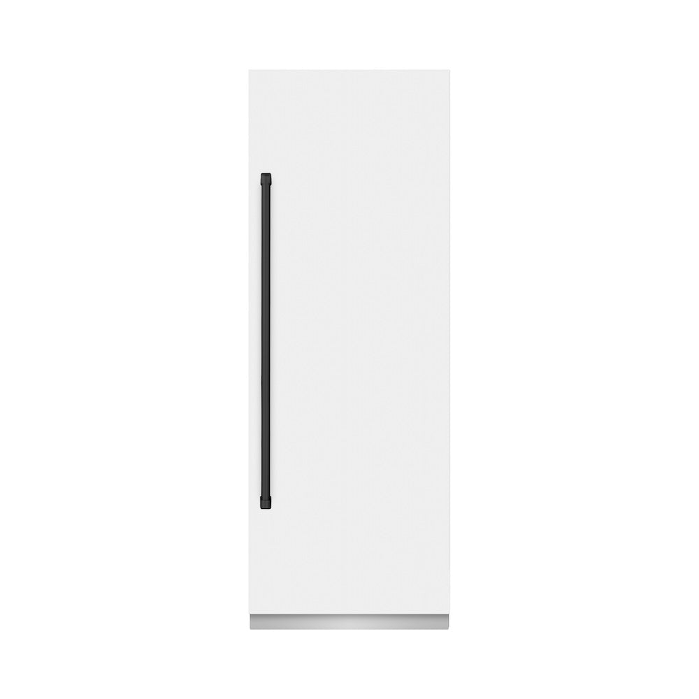 ZLINE Autograph Edition 30 Inch 16.7 cu ft Column Refrigerator - White Matte Finish with Graphite Gray Interior & Matte Black Accents (RCRVZ WM 30 MB) | Premium Kitchen Appliance for Modern Homes & Luxury Condos