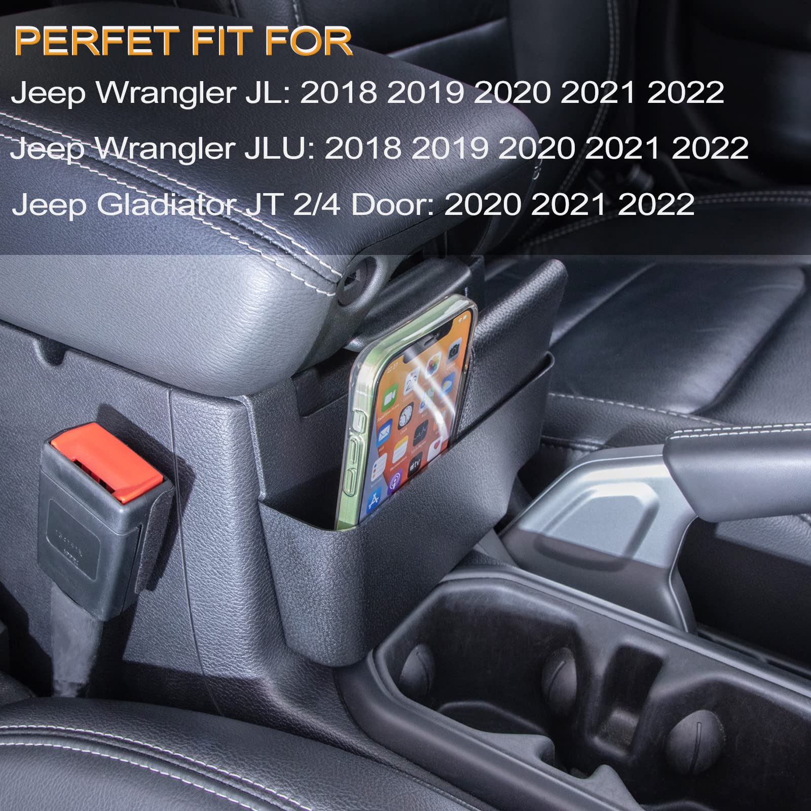 Jeep Wrangler JL/JLU (2018-2025) & Gladiator JT (2020-2025) Center Console Organizer - Hanging Storage Box with Armrest Tray for Car Accessories | Perfect for Road Trips & Off-Road Adventures