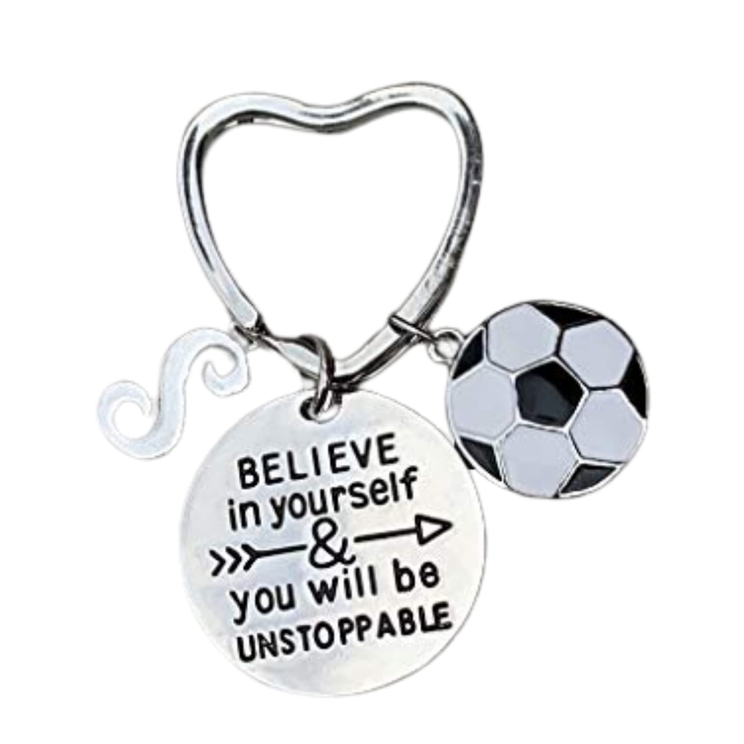 Custom White Soccer Initial Keychain - Unstoppable Motivational Gift for Soccer Players - Inspirational Believe in Yourself Keychain for Men & Women - Perfect for Team Gifts, Player Appreciation & Game Day Accessories