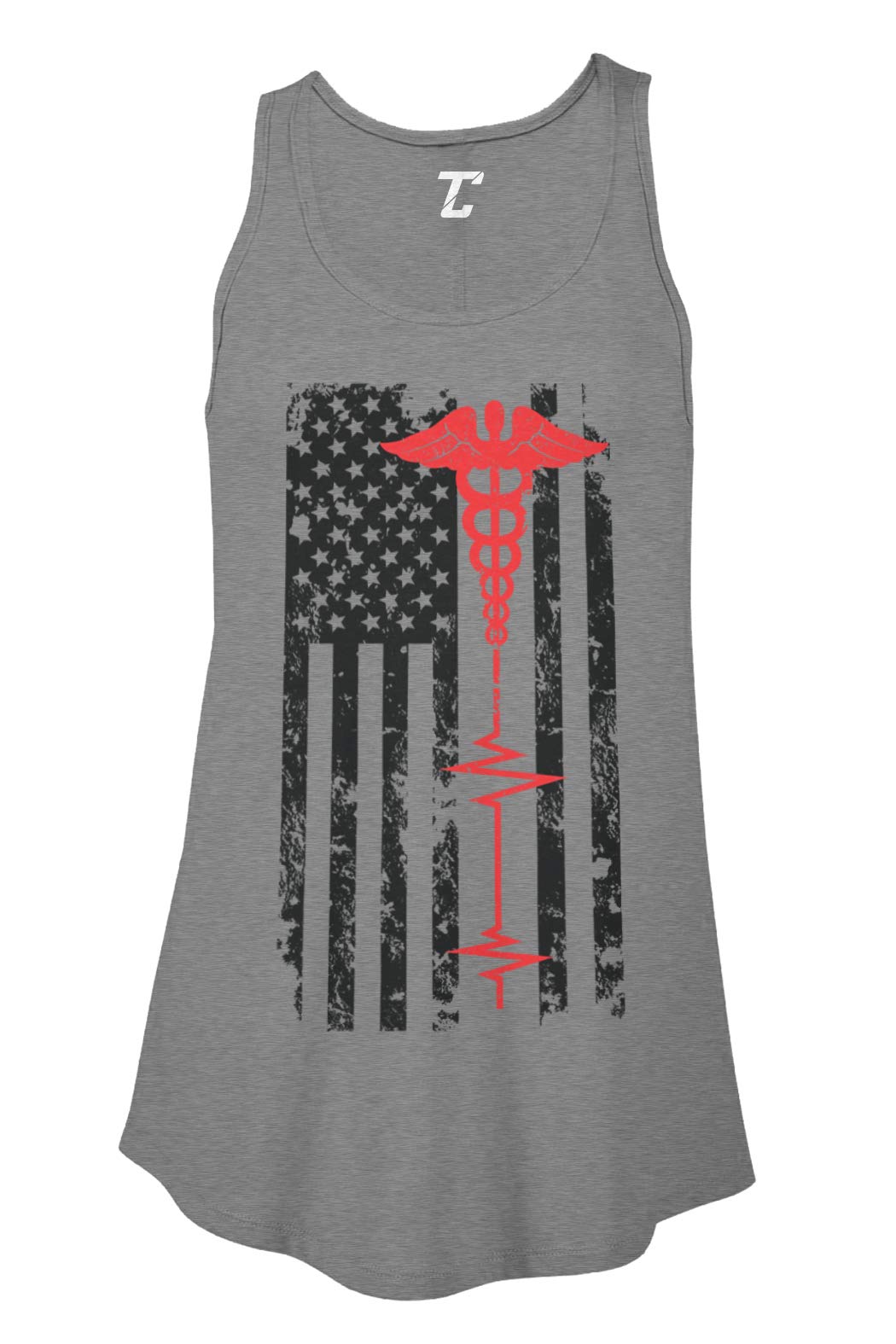 EMT Paramedic USA Flag Red Line Support Women's Flowy Tank Top - Patriotic First Responder Apparel for EMS Professionals & Firefighters
