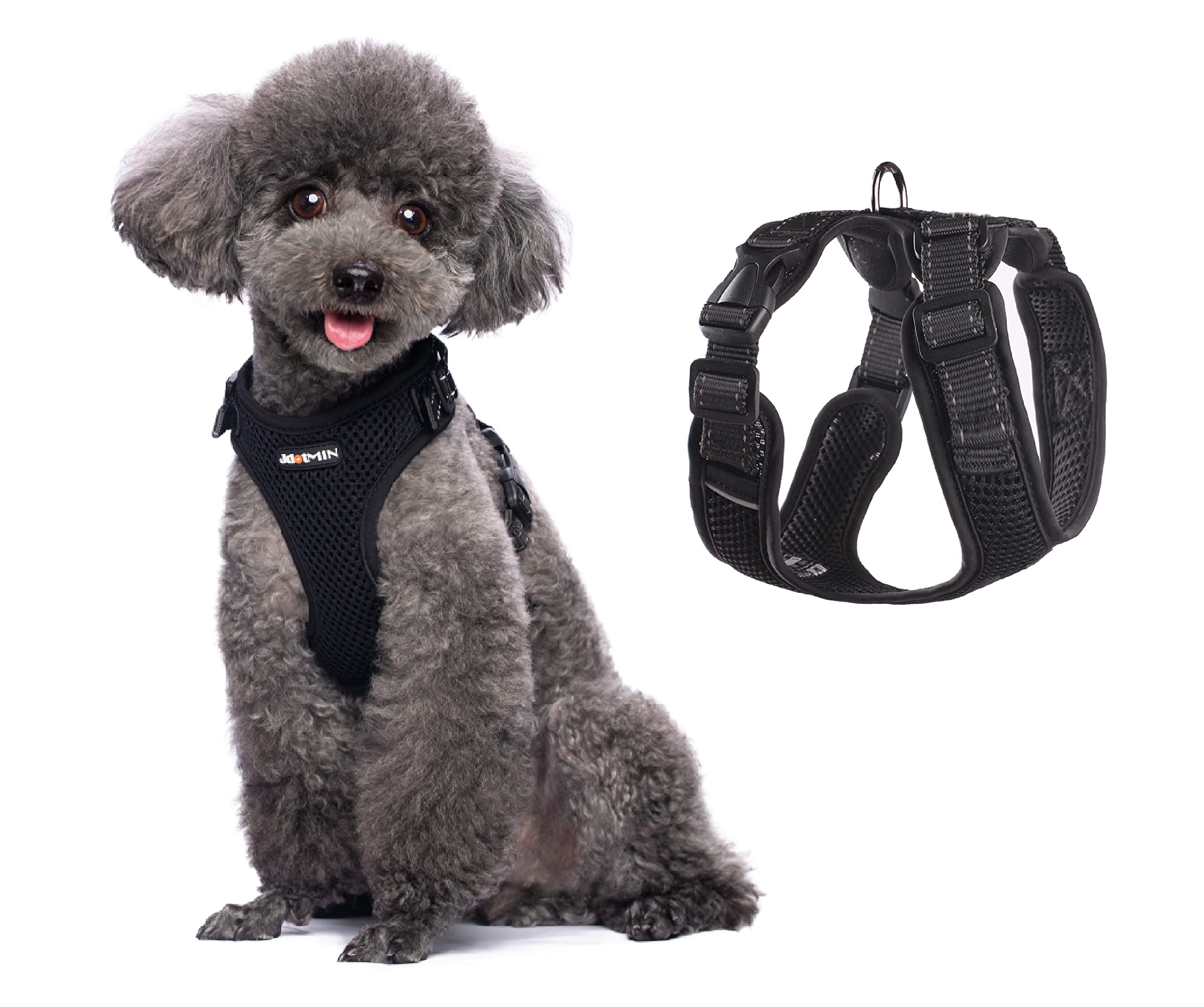 JdotMIN No Pull Dog Harness - Adjustable Reflective Air Mesh Vest for Small & Medium Dogs | Breathable Summer Puppy Harness for Walking, Hiking & Outdoor Activities