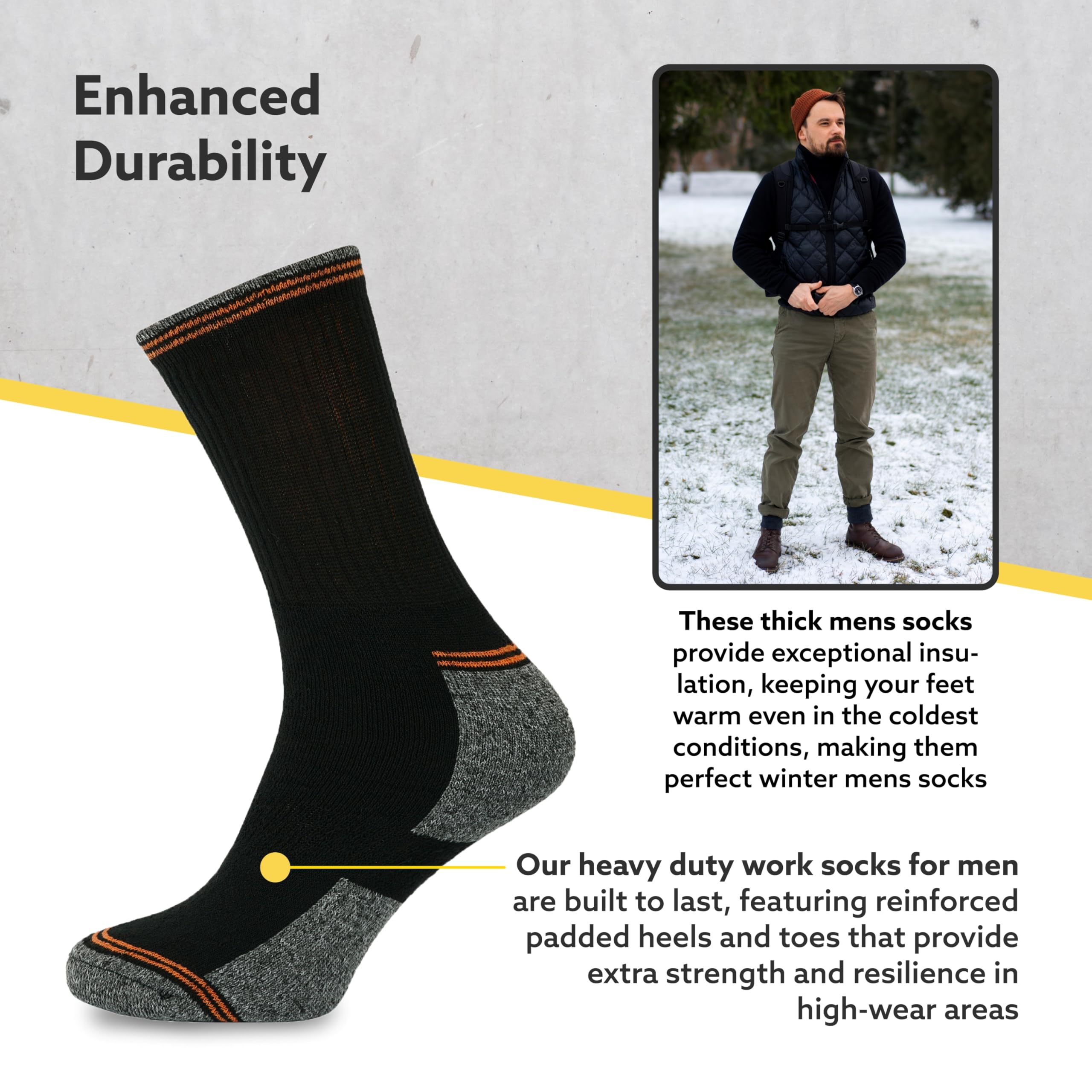 Socksmad 12 Pack Men's Work Socks - Thick Thermal Winter Boot Socks for Men - Heavy Duty Comfort & Warmth - Perfect for Construction, Hiking & Outdoor Work