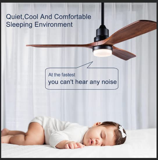 BOJUE 60 Inch Indoor Outdoor Ceiling Fan with Light and Remote Control - Dimmable LED, Quiet DC Motor, 3 Wood Blades - Perfect for Patio, Living Room, Bedroom, Office & Summer House | Energy Efficient Cooling Solution for Year-Round Comfort