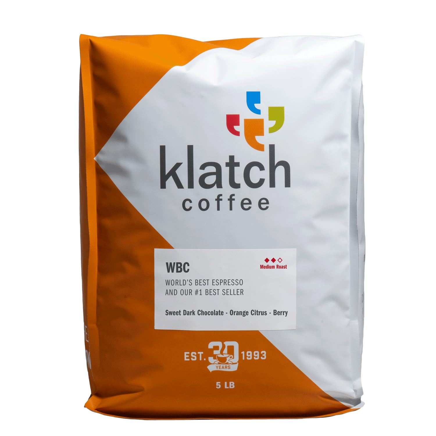 Klatch Coffee WBC World's Best Espresso Medium Roast Whole Bean Coffee - 5 lb Bag for Home Brewing, Cafes & Gifts | Premium Arabica Beans for Espresso Machines & French Press