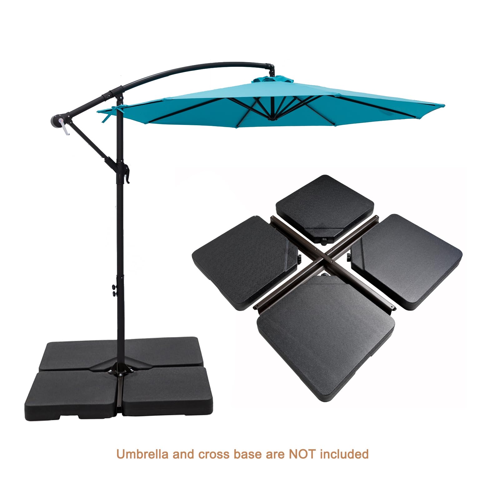 Heavy Duty 256 lb Base Weights Stand for Offset Cantilever Patio Umbrella - 4 Piece Black Set | Outdoor Garden, Poolside, Deck & Backyard Use