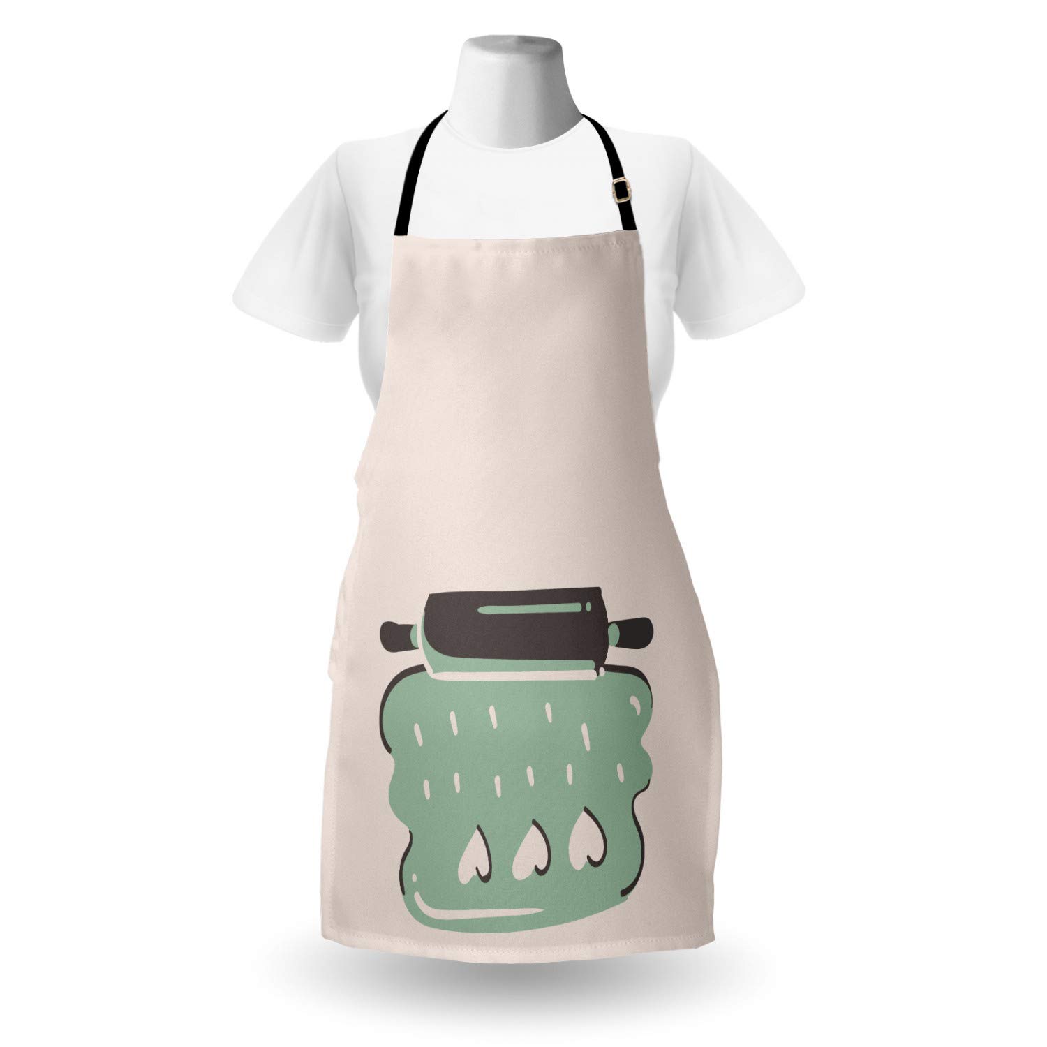 Ambesonne Personalized Chef Apron - Cartoon Baking & Cooking Design with Colorful Rolling Pin Dough Motif - Adjustable Neck Unisex Kitchen Bib for Adults - Almond Green - Perfect for Home Cooks, Bakers & Culinary Enthusiasts