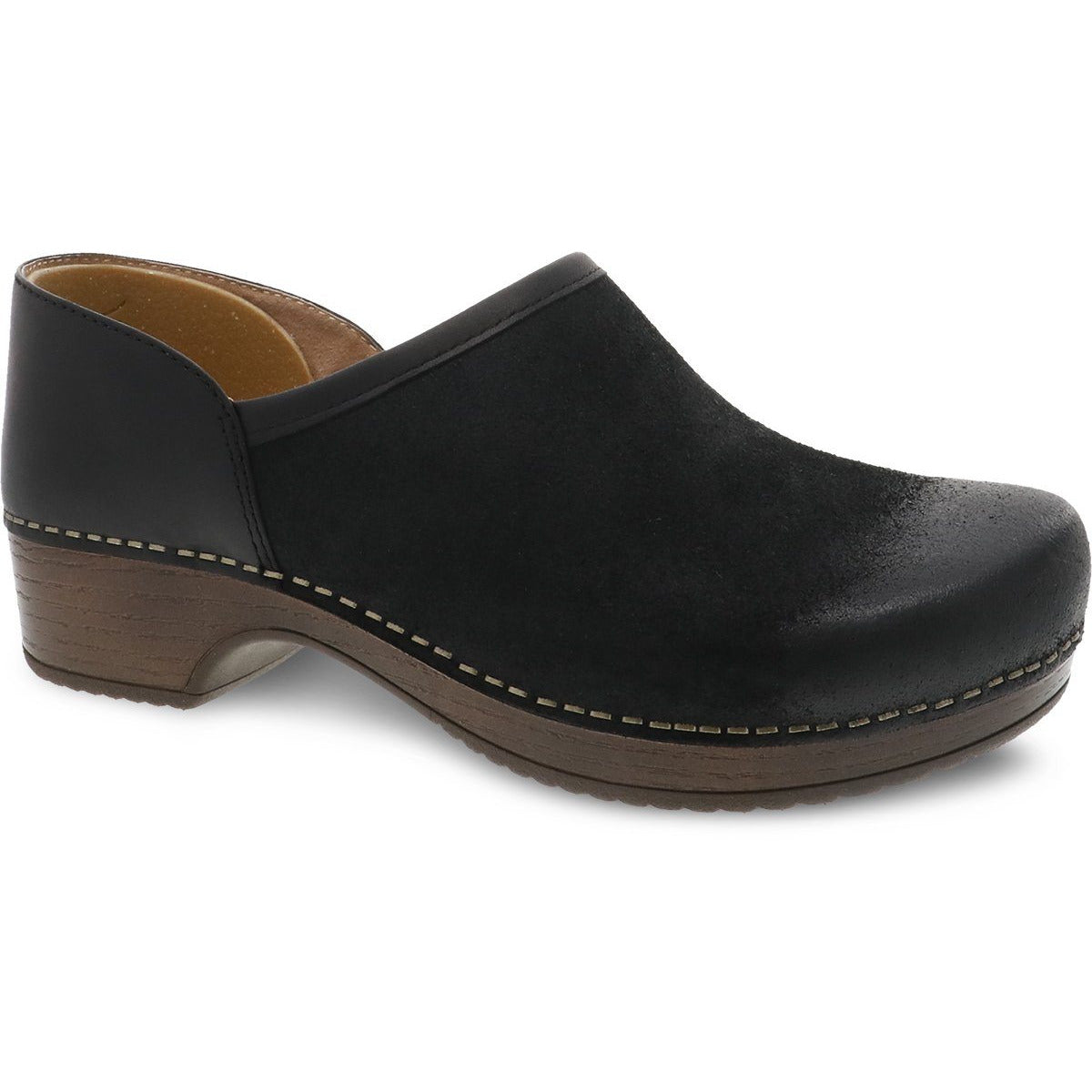 DANSKO BRENNA Black Burnished Suede Clogs - Comfortable Women's Slip-On Shoes for Nurses, Teachers & Healthcare Professionals