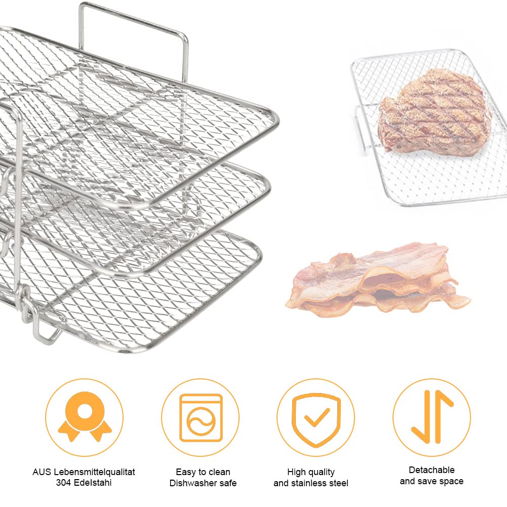 304 Stainless Steel Air Fryer Accessories - Compatible with Ninja Dual Air Fryer DZ201 / DZ401 / AF300UK - Multi-Purpose Air Fryer Basket for Healthy Cooking - Perfect for Roasting, Baking, and Air Frying