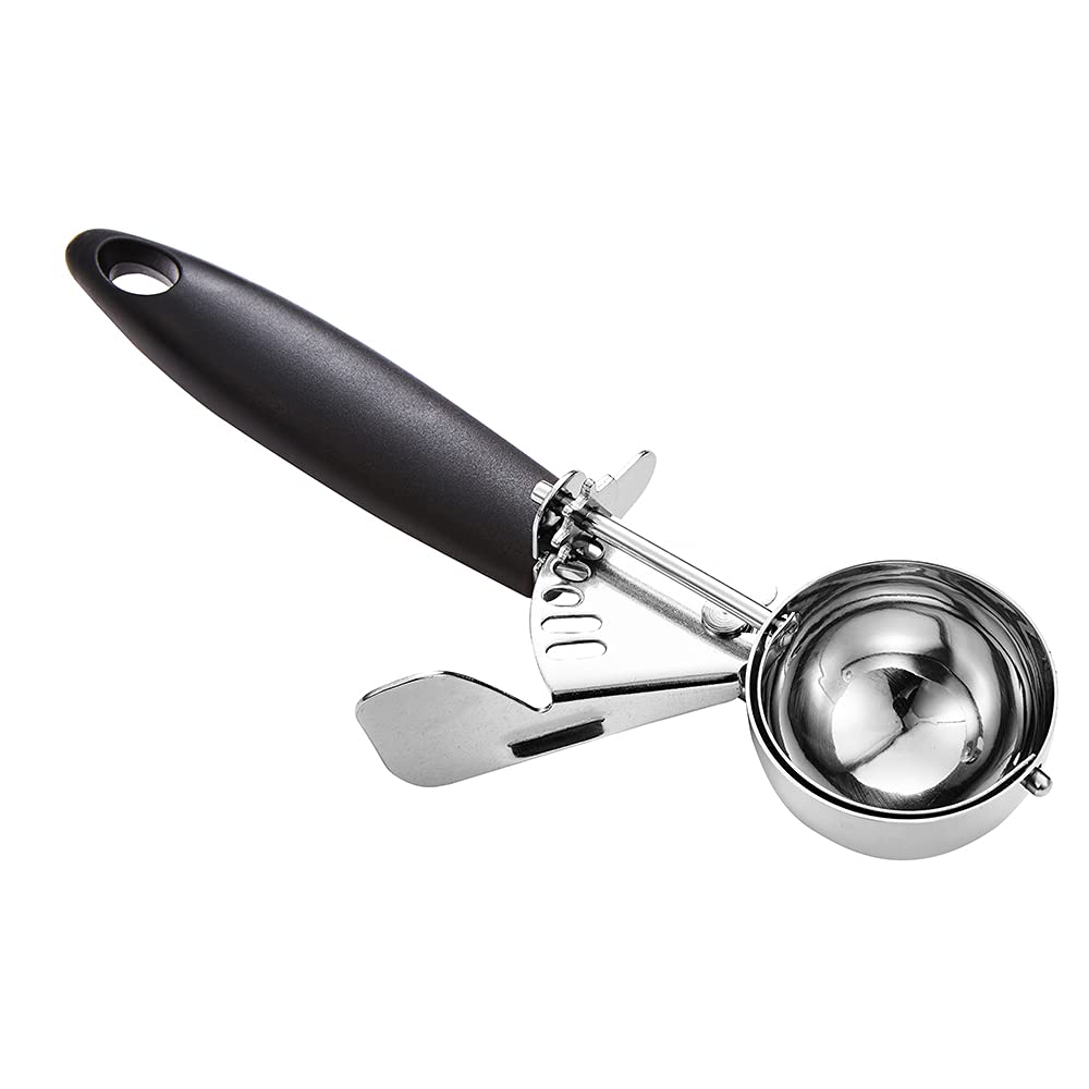 1.5 OZ Portion Scoop | #24 Cookie Scooper | 3 Tbsp Cookie Dough Scoop with Black Handle | Perfect for Portion Control, Baking Cookies, Cupcake Batter & Ice Cream | Ideal for Home Bakers, Professional Chefs & Ice Cream Shops