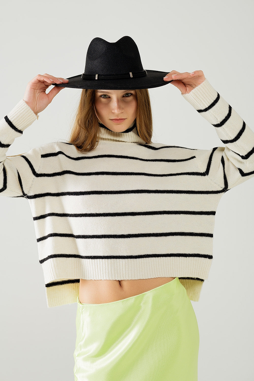 Black Striped High Neck Pullover Sweater - Women's Casual Winter Knitwear for Office & Outings