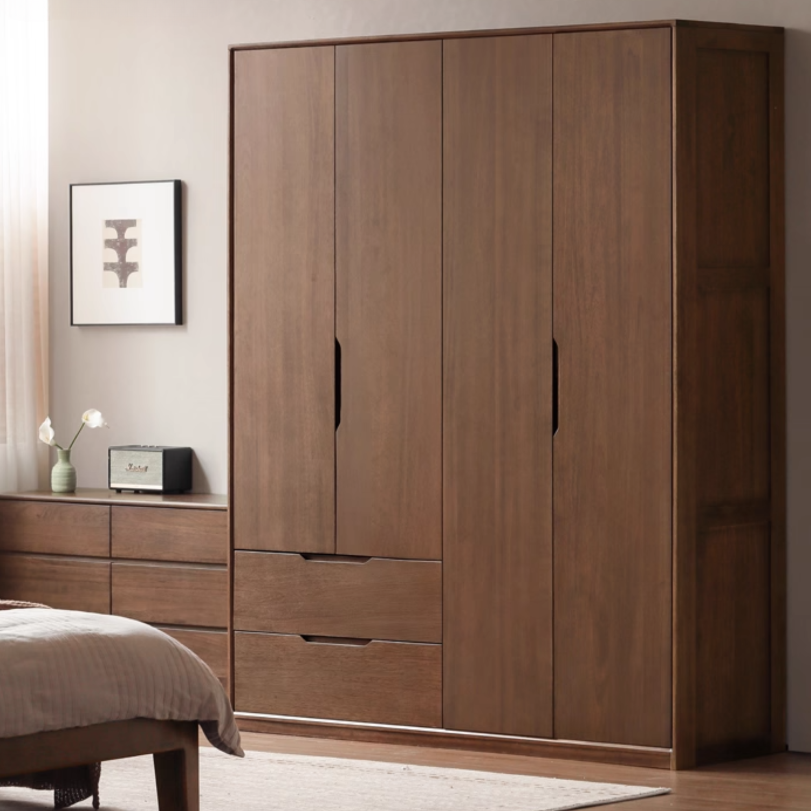 Solid Black Walnut Wood Large Wardrobe - Spacious Closet Organizer for Bedroom, Walk-in Closet & Master Suite Storage